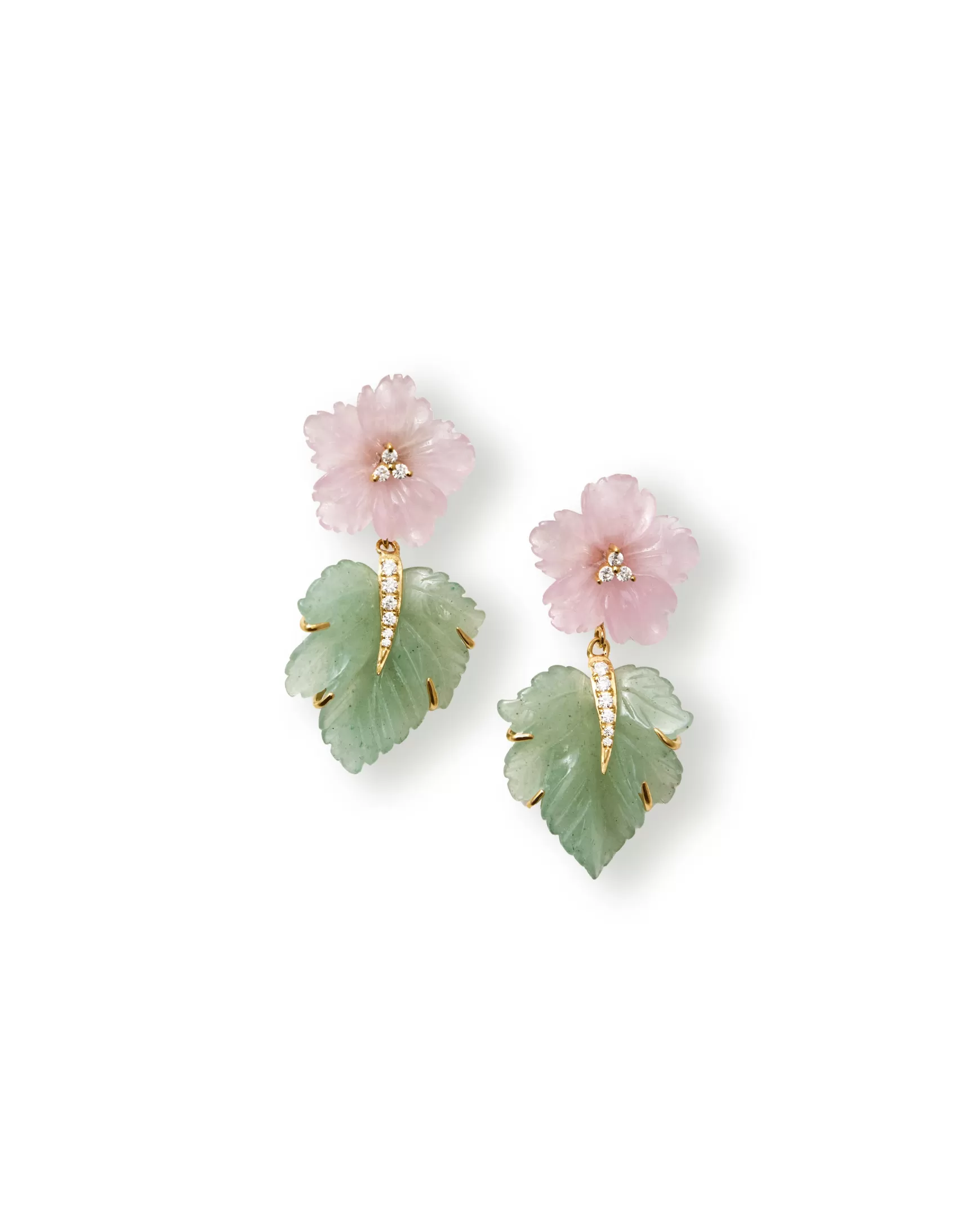 Jewelry*Teri Jon Adventurine Leaf Drop Earrings PINK/GREEN