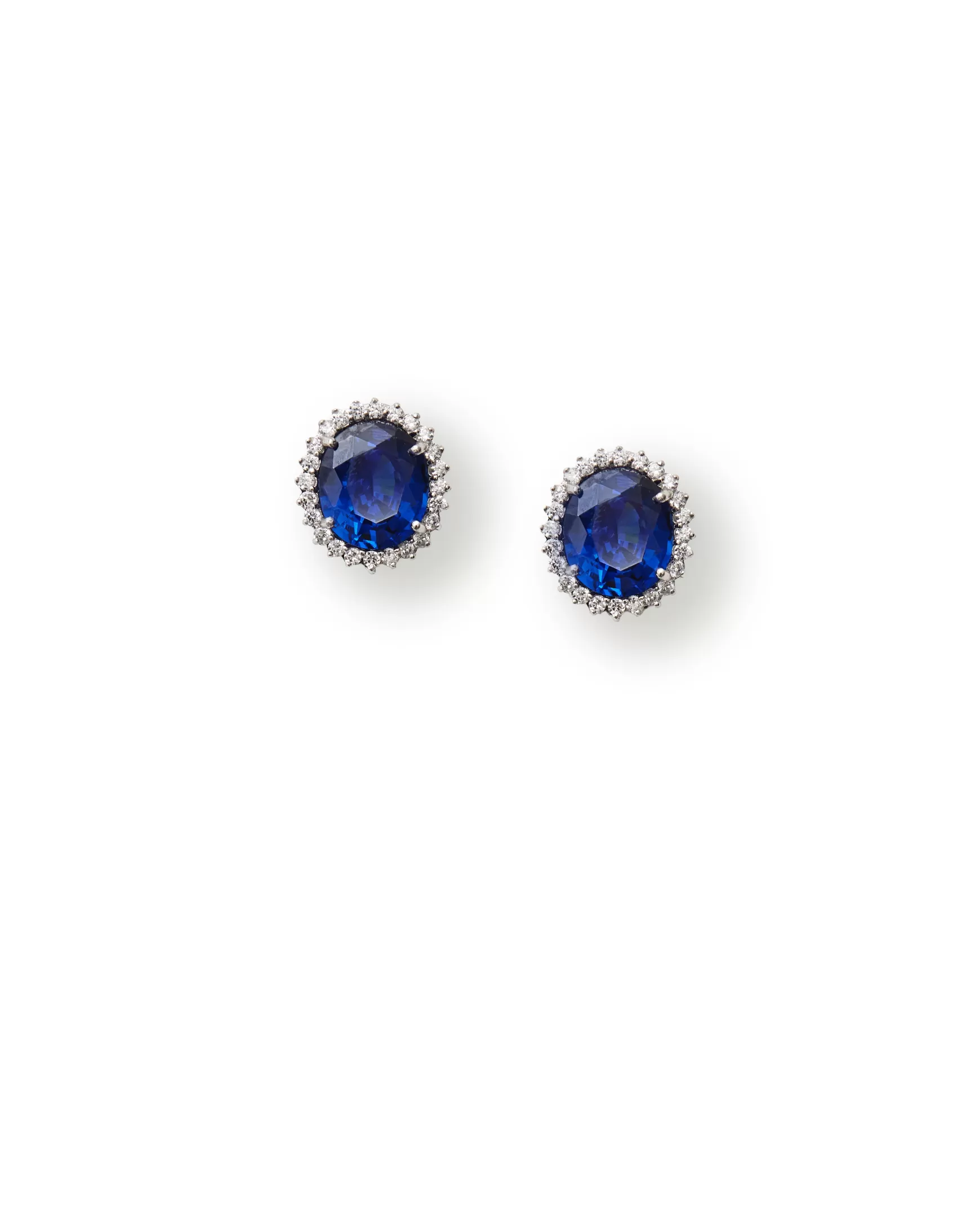 Jewelry*Teri Jon Blue Oval And Diamond Halo Earrings NAVY