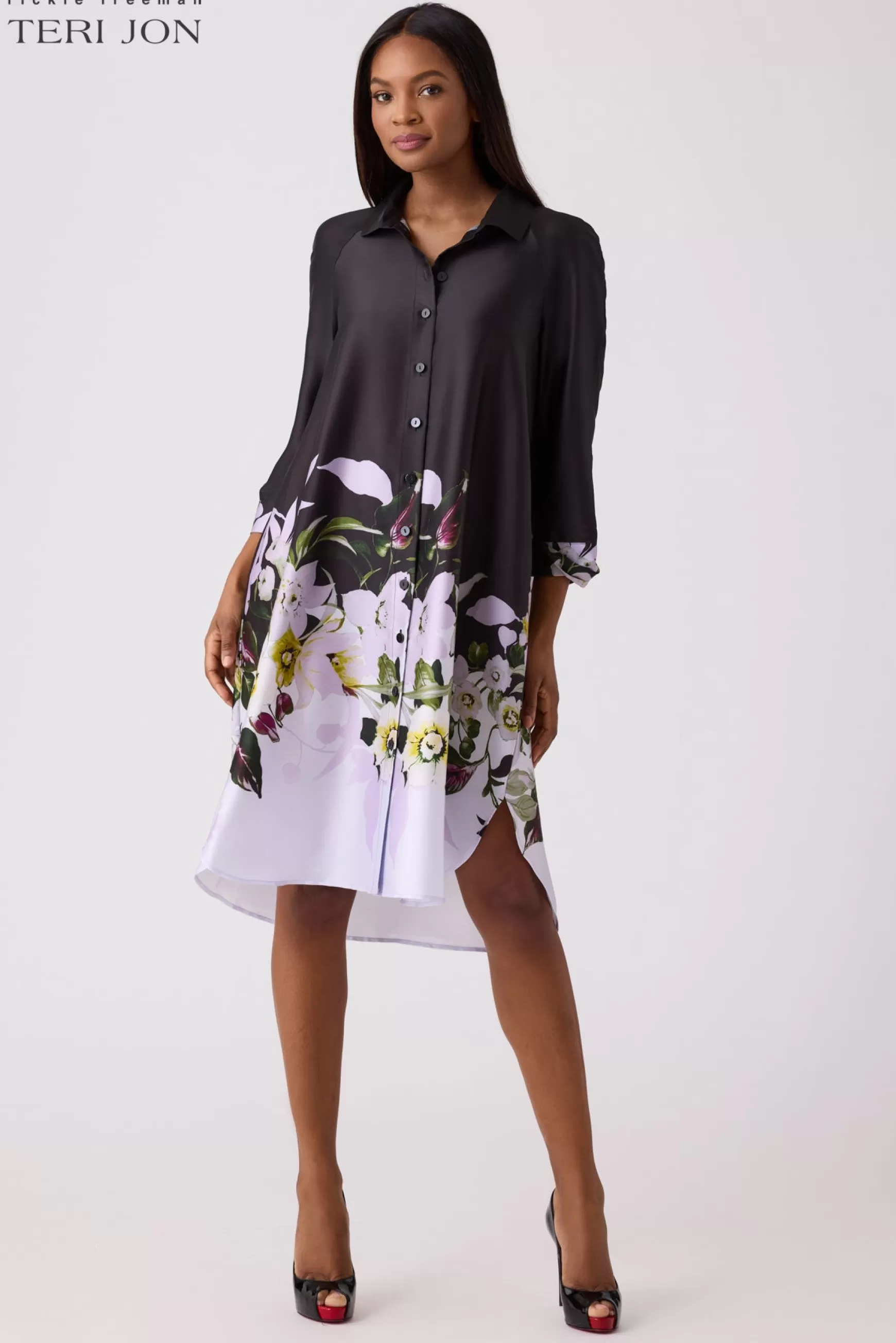 Cocktail & Party Dresses | Day Occasion*Teri Jon Button-Up Twill Print Dress Black Multi