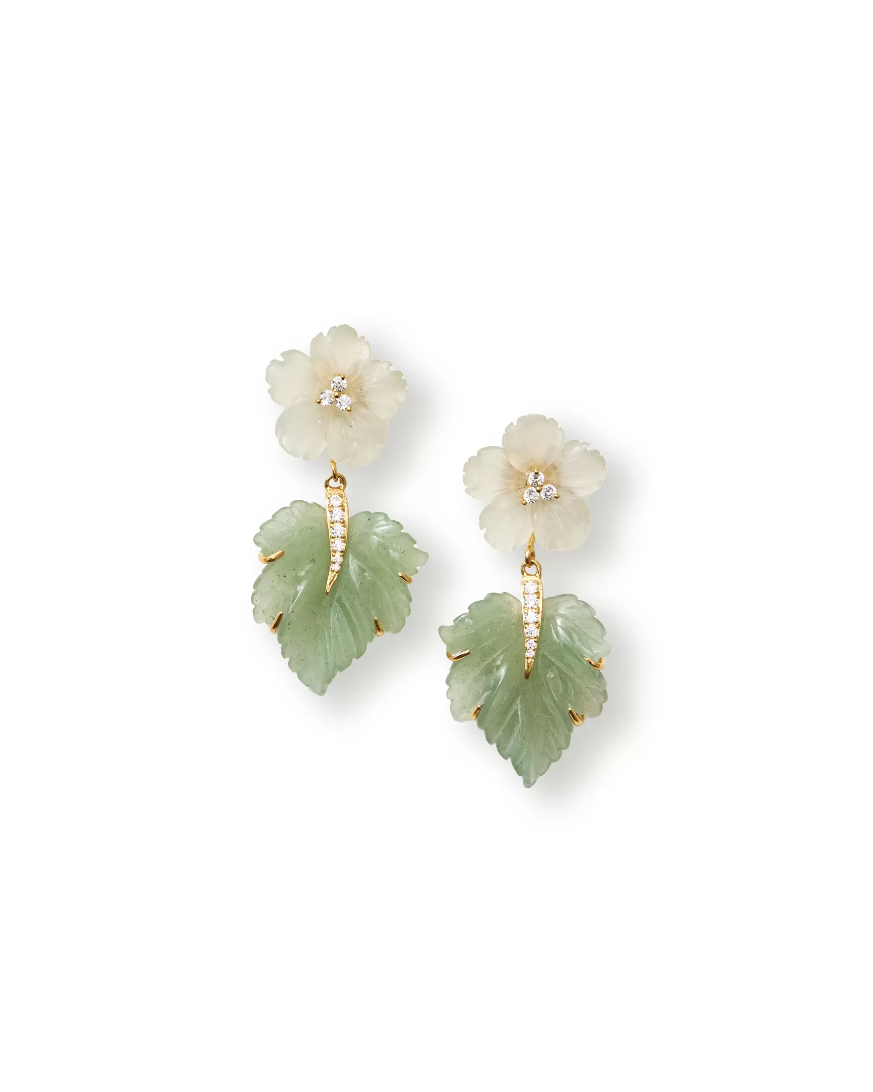 Jewelry*Teri Jon Carved Flower And Aventurine Leaf Drop Earrings IVORY/GREEN