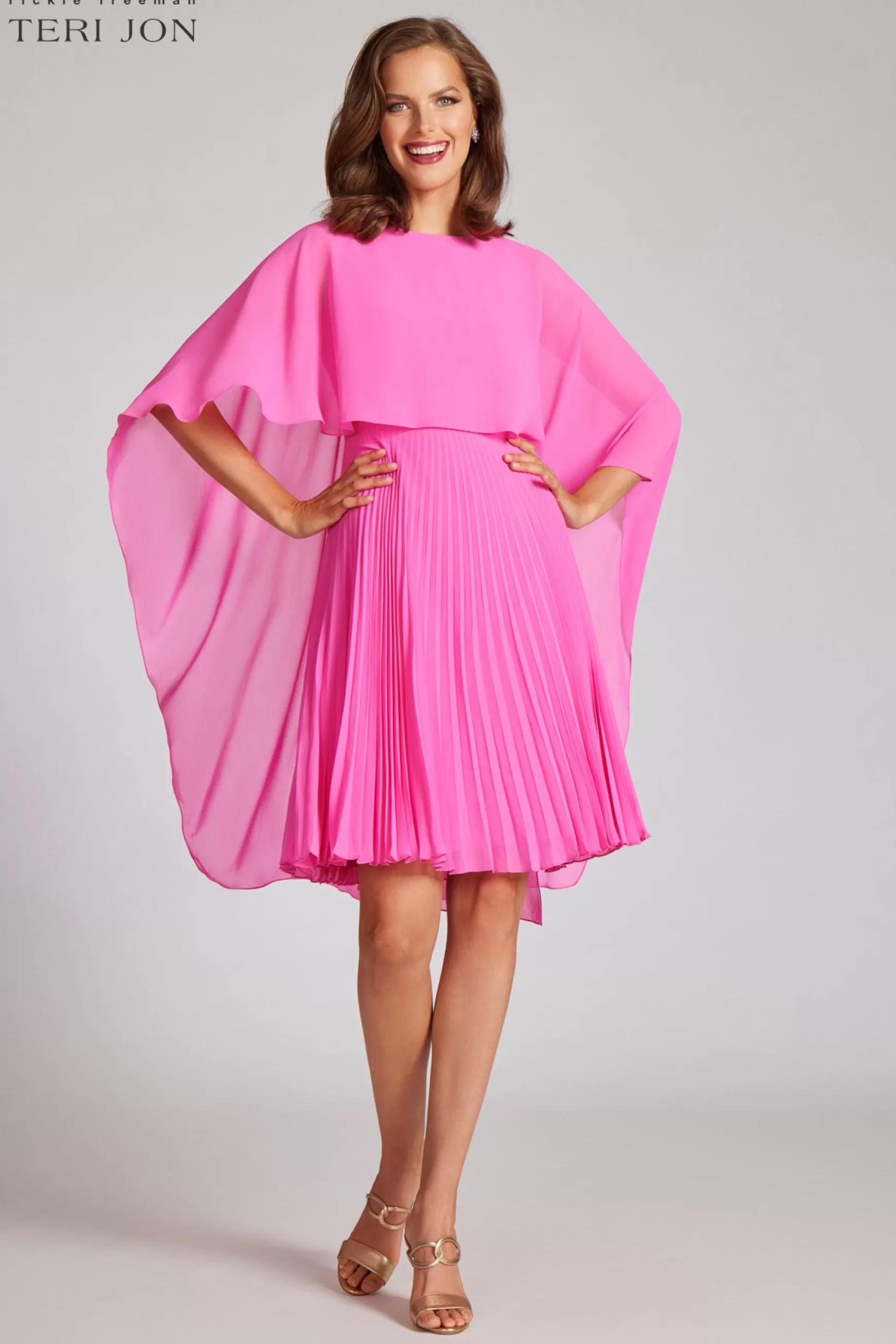 Cocktail & Party Dresses | Day Occasion*Teri Jon Chiffon Cascade Caplet With Pleated Skirt Dress navy | pink