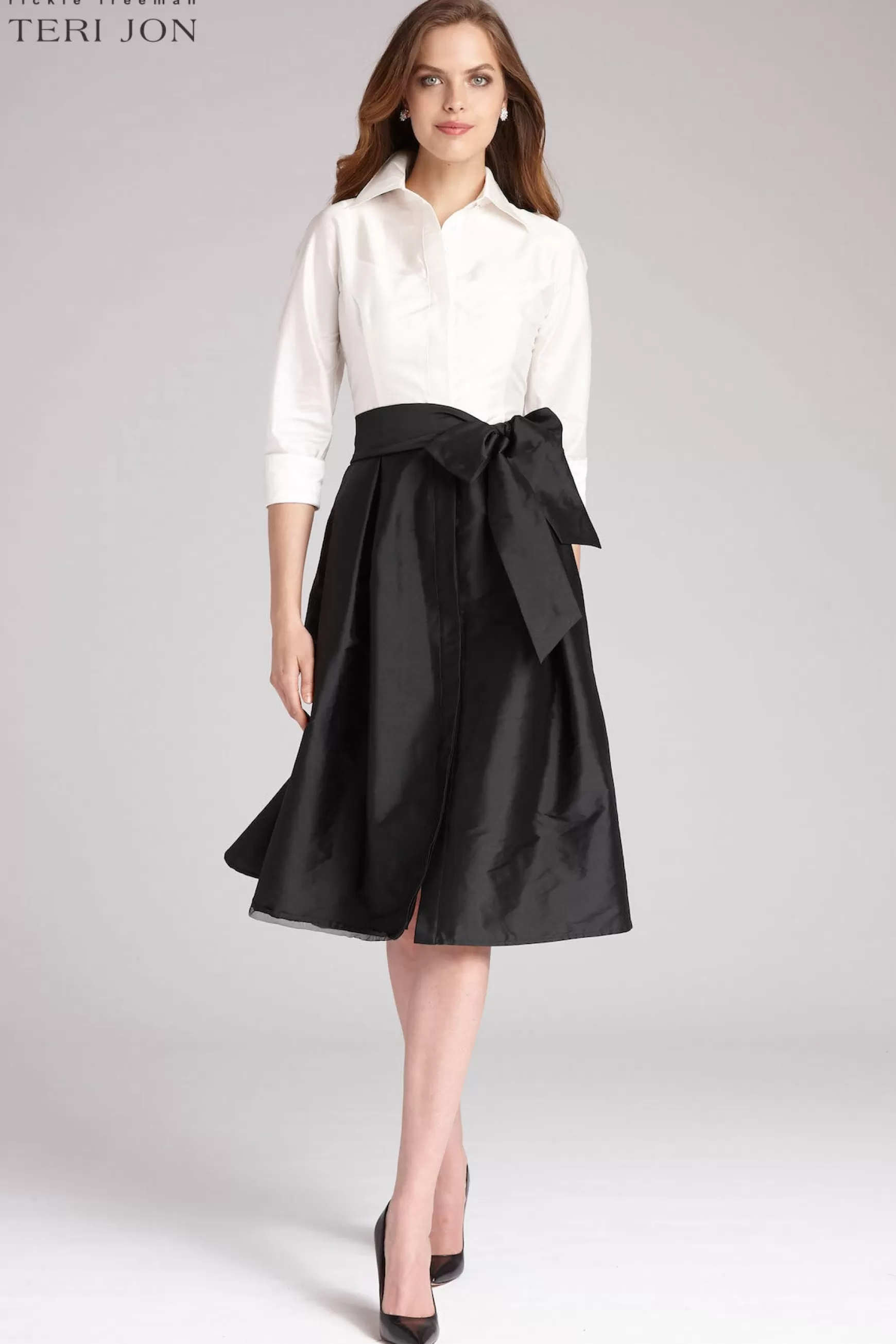 Plus Size Dresses | Shop Best Sellers*Teri Jon Color Block Taffeta Shirtdress Black and White