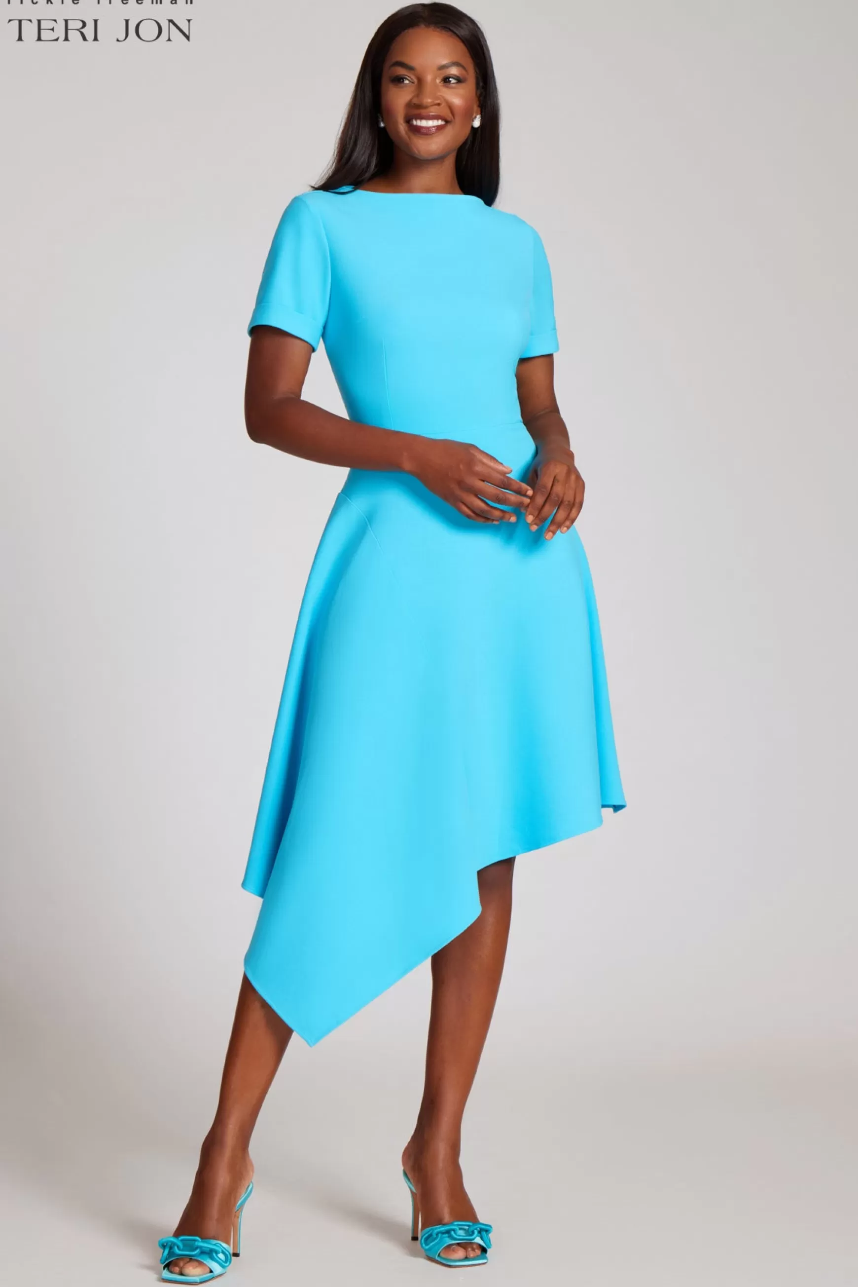 Cocktail & Party Dresses | Rehearsal Dinner*Teri Jon Crepe Asymmetrical Hem Dress Sky Blue