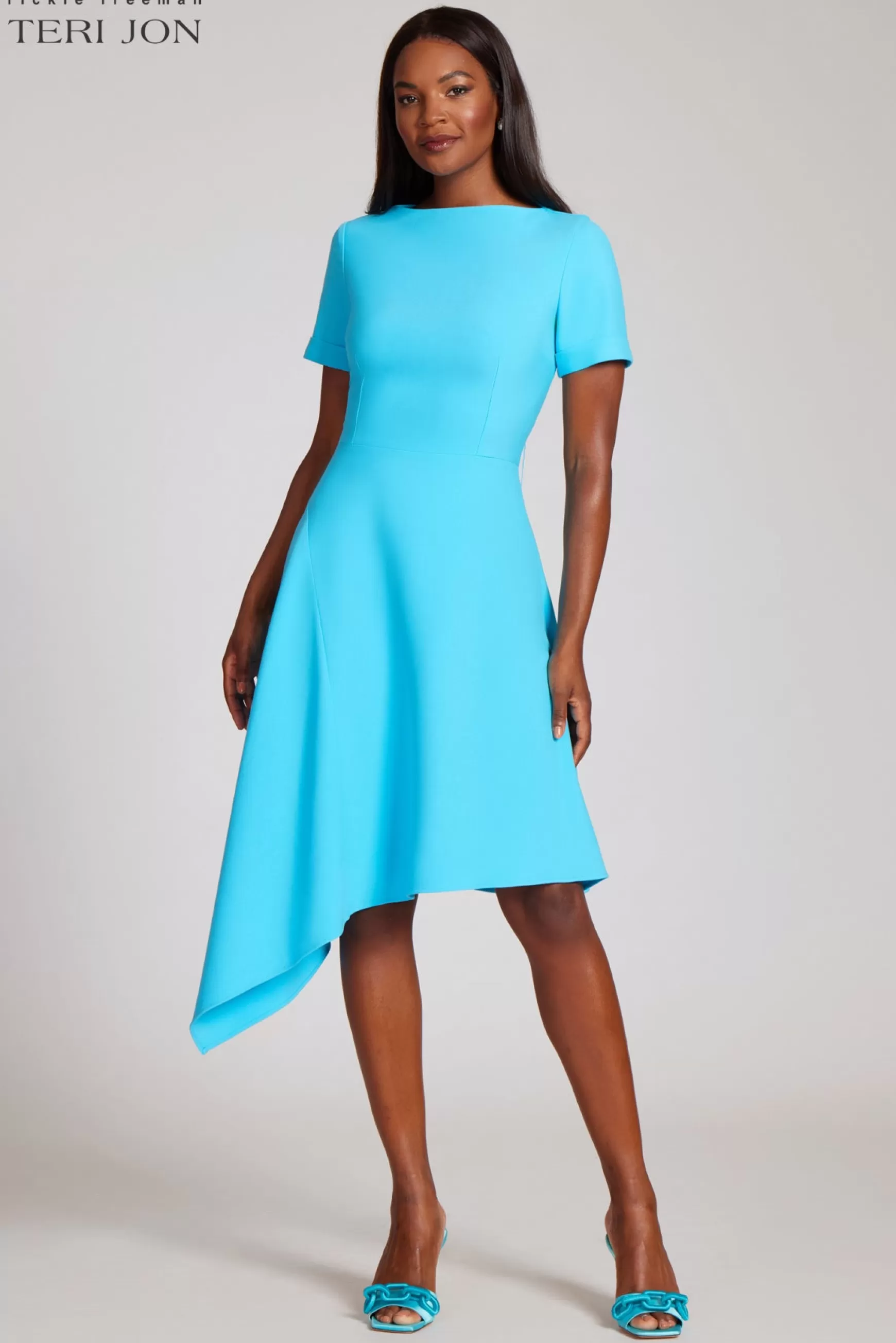 Cocktail & Party Dresses | Rehearsal Dinner*Teri Jon Crepe Asymmetrical Hem Dress Sky Blue