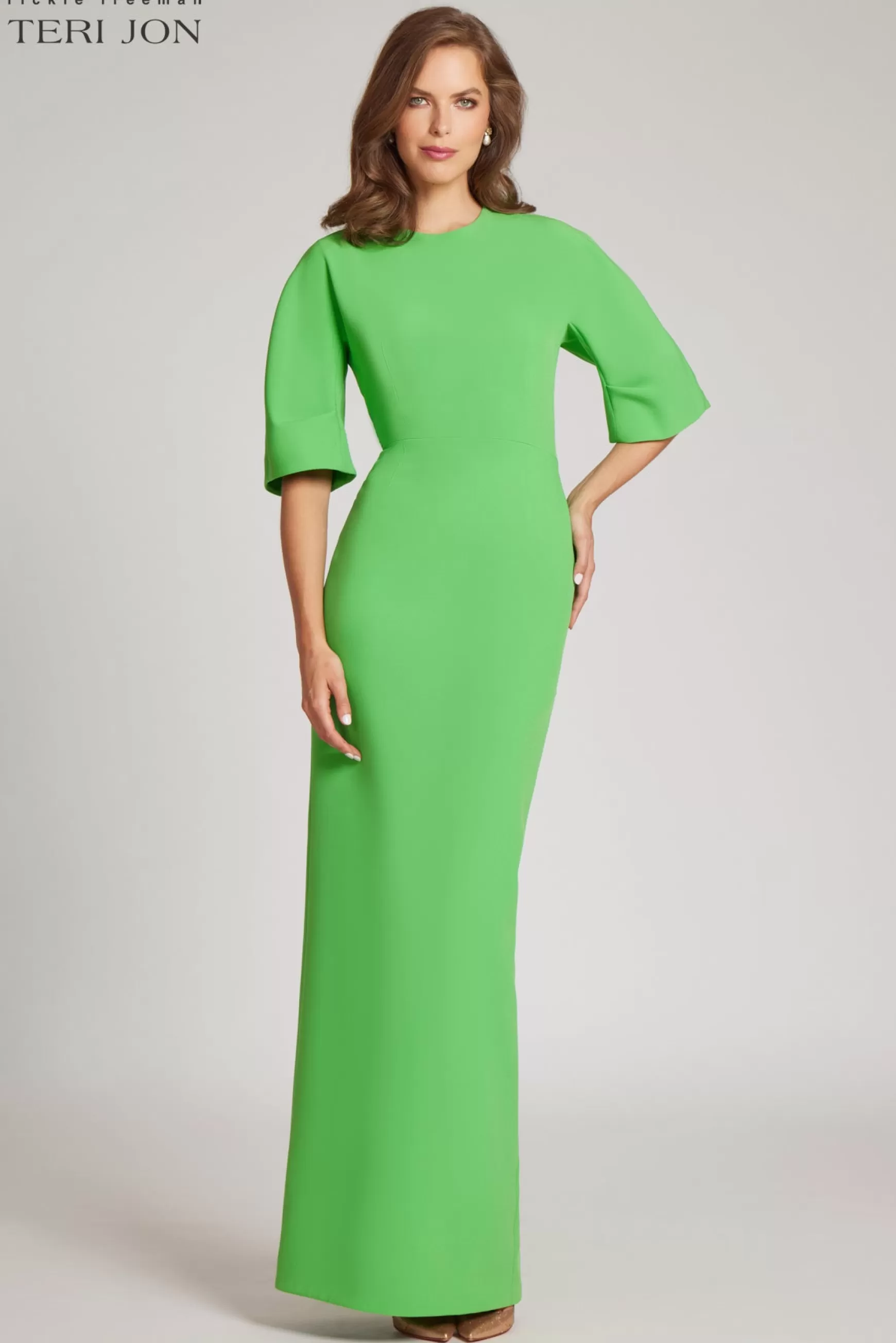 Evening & Formal Gowns | Guest of Wedding*Teri Jon Crepe Fitted Sleeve Gown Lime