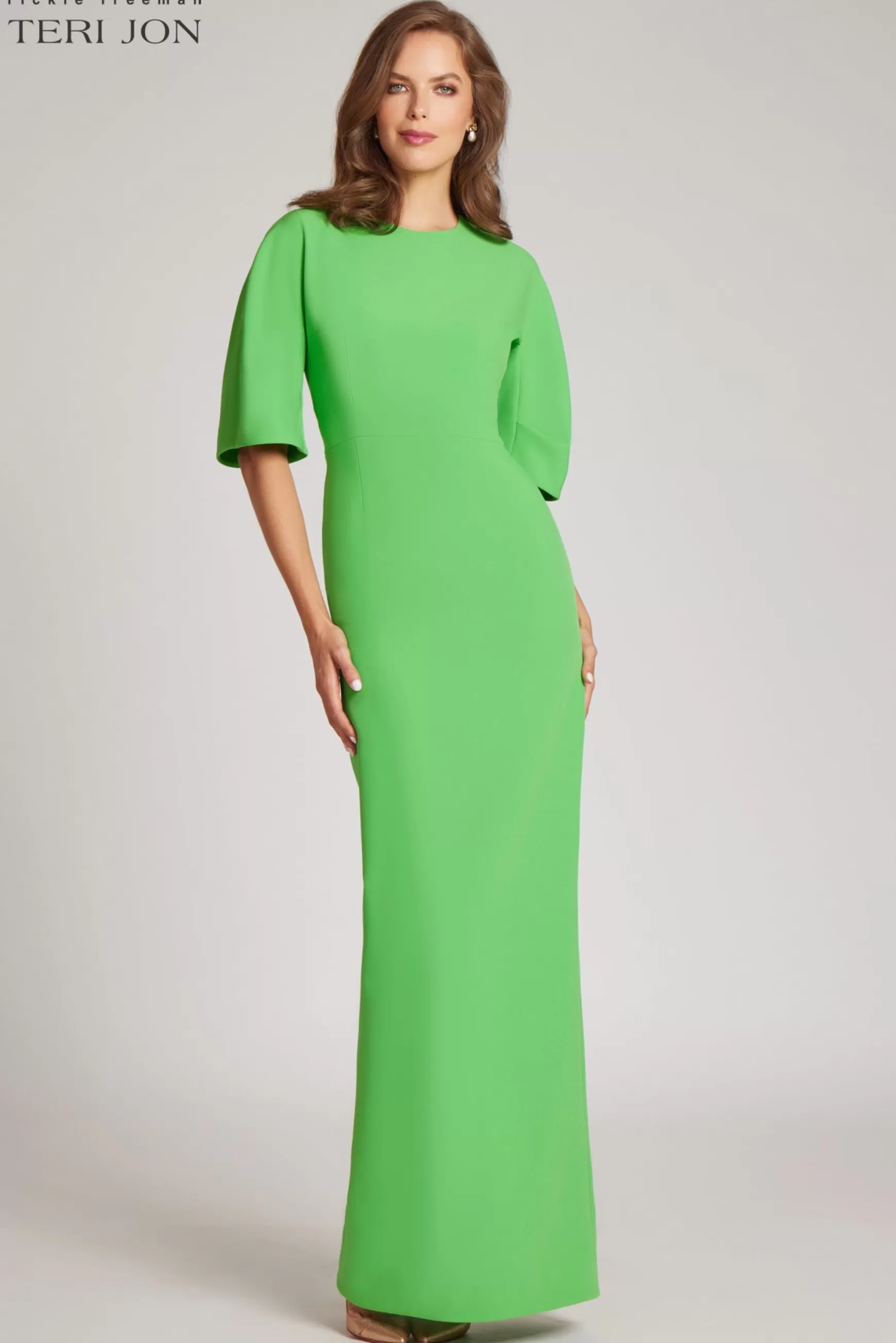 Evening & Formal Gowns | Guest of Wedding*Teri Jon Crepe Fitted Sleeve Gown Lime