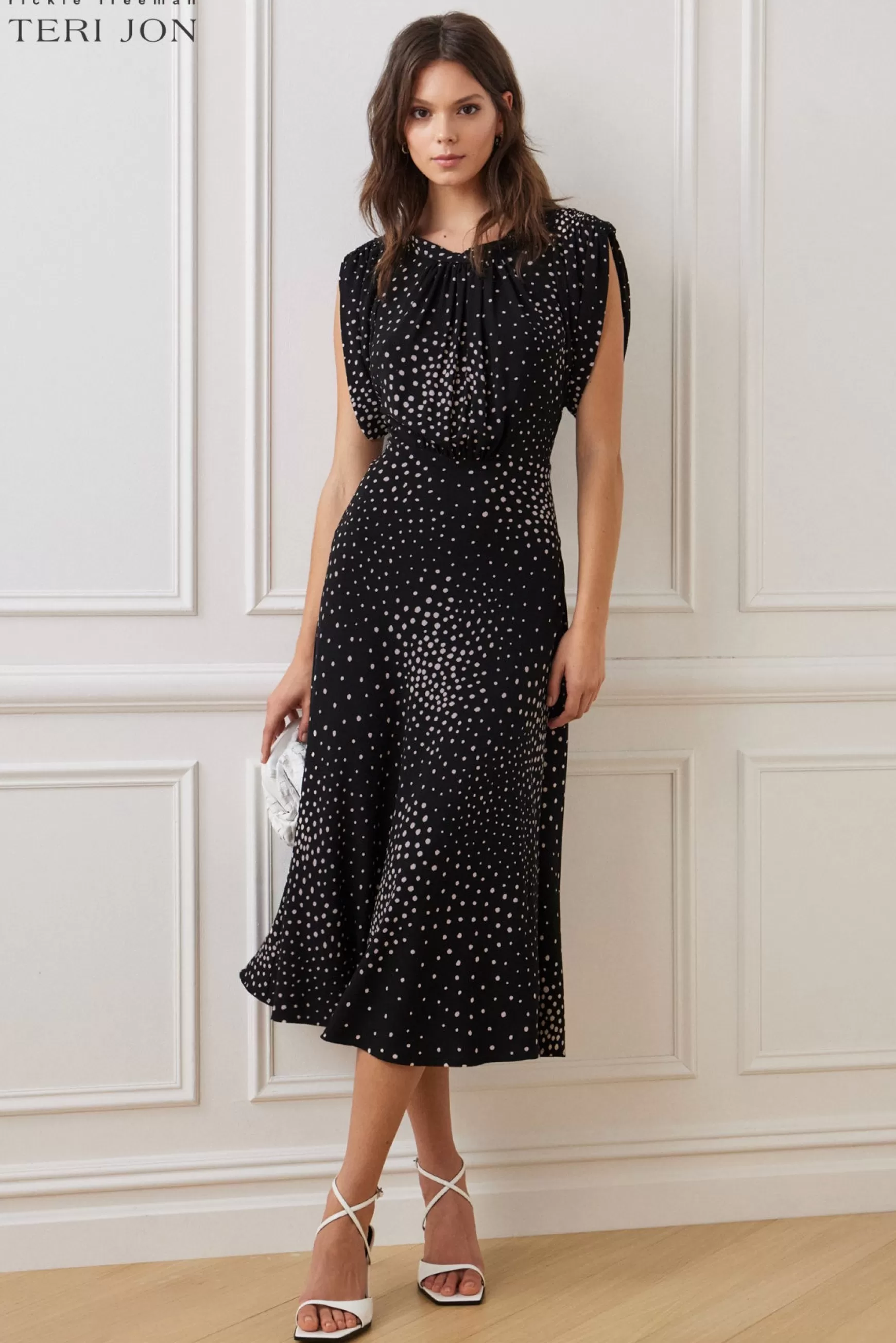 Cocktail & Party Dresses | Rehearsal Dinner*Teri Jon Crepe Polka Tea Length Dress Black