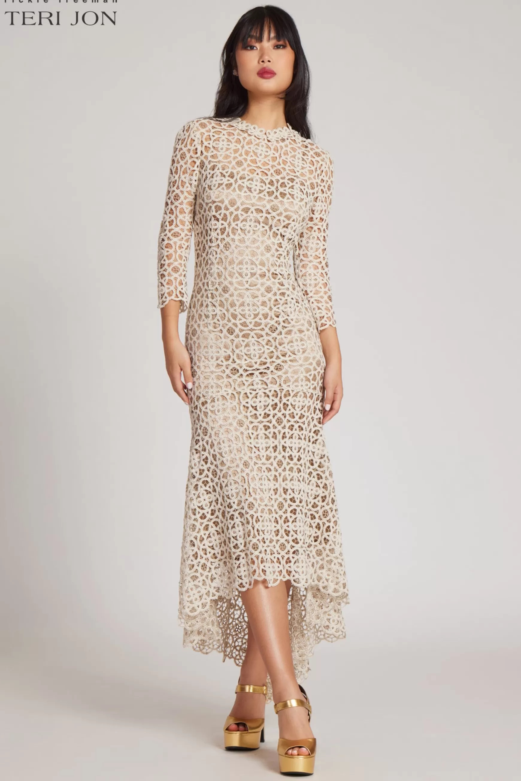 Cocktail & Party Dresses | Day Occasion*Teri Jon Crochet High Low Dress Beige