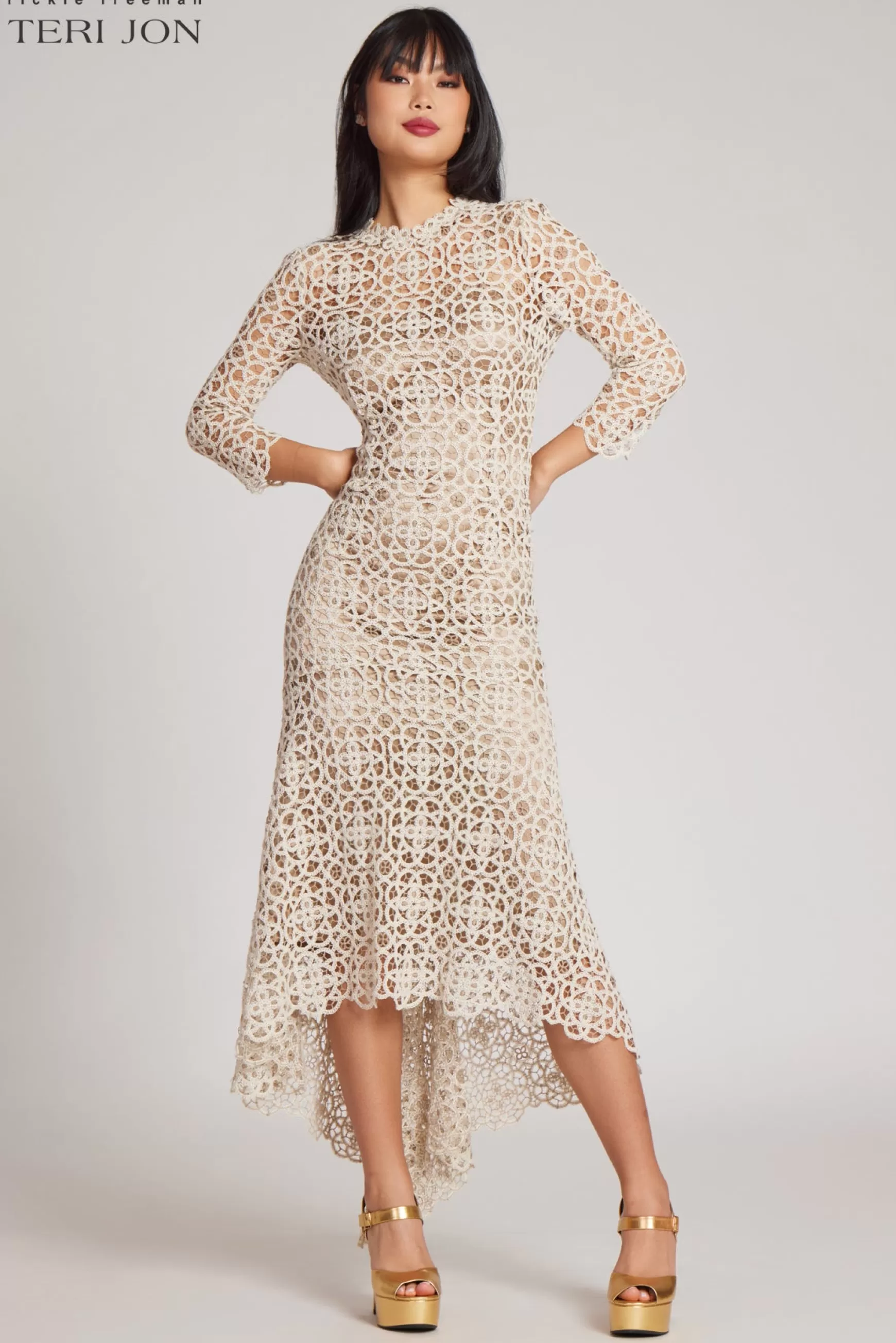 Cocktail & Party Dresses | Day Occasion*Teri Jon Crochet High Low Dress Beige