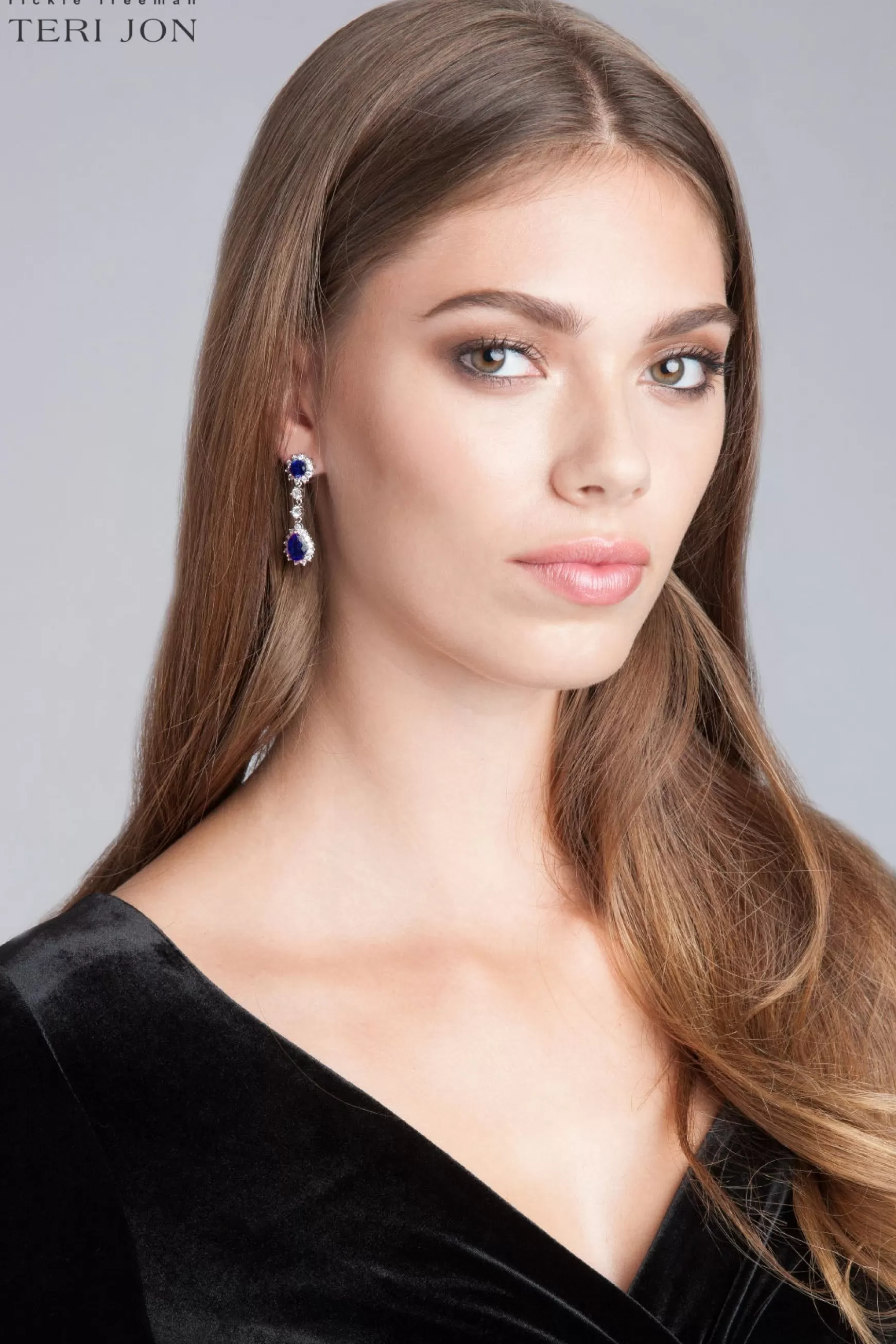 Jewelry*Teri Jon Crystal And Stone Drop Earrings Blue