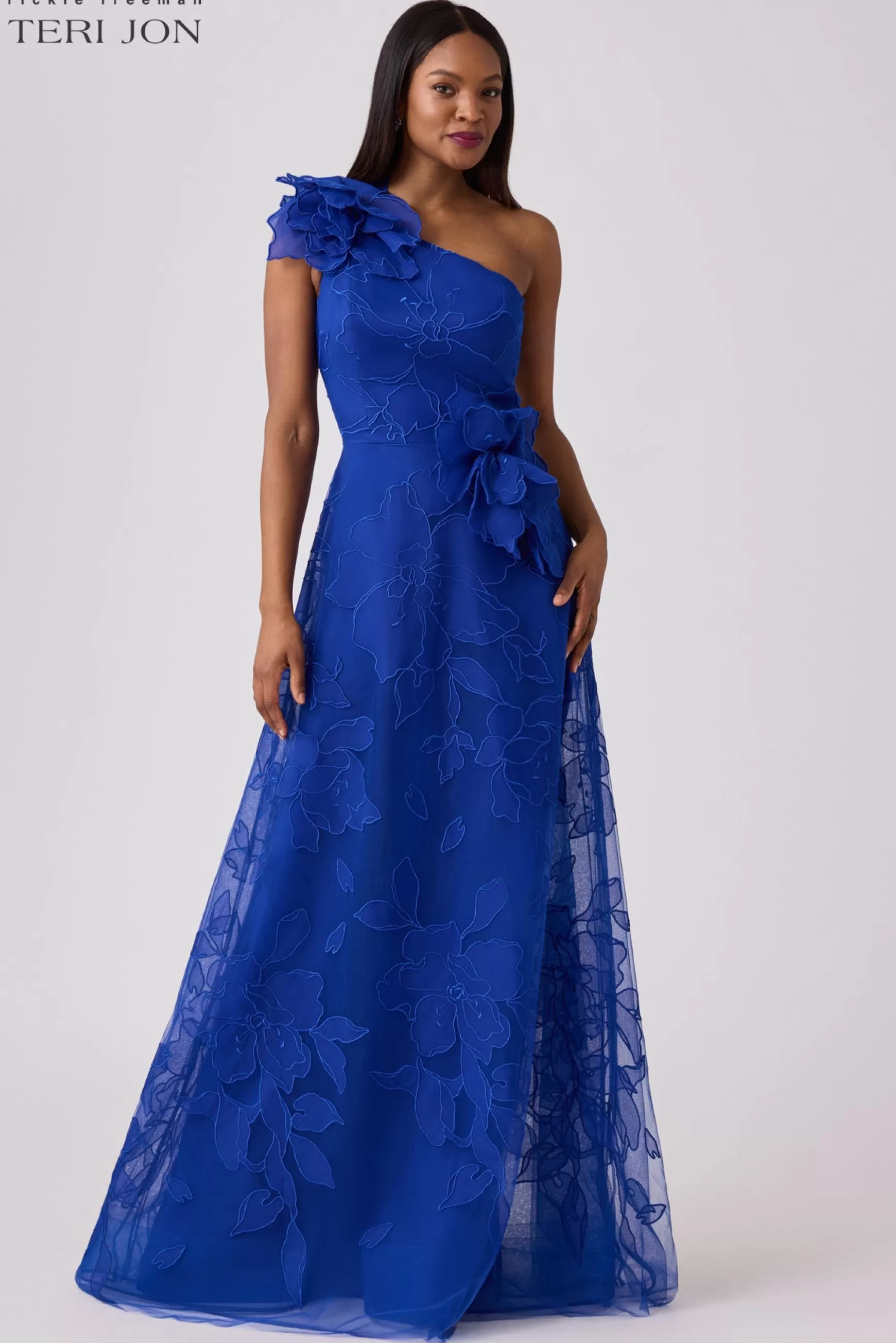 Coming Soon | Evening & Formal Gowns*Teri Jon Embroidered Tulle Organza Formal Gown Royal Blue