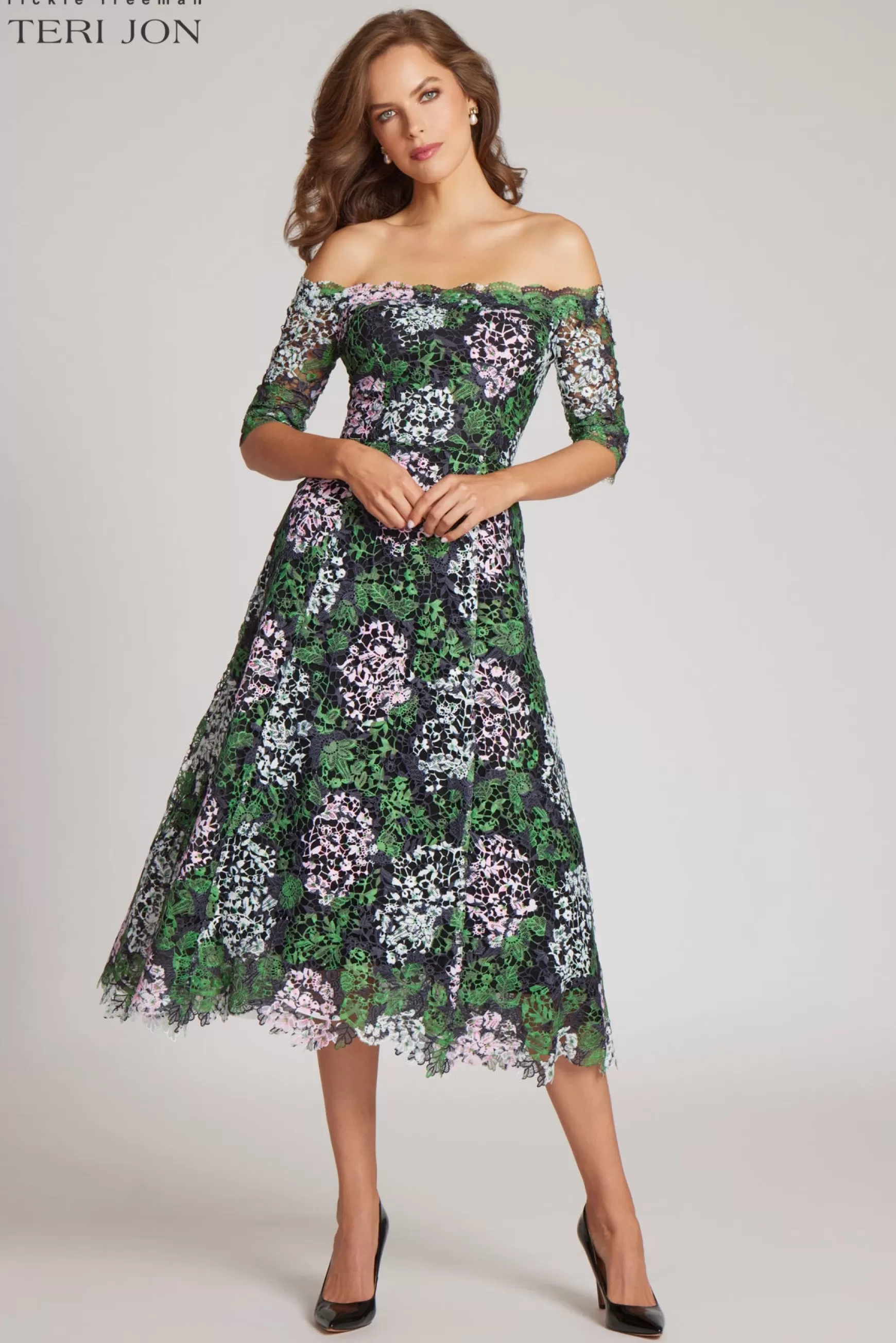 Cocktail & Party Dresses | Day Occasion*Teri Jon Floral And Lace Off The Shoulder Daytime Dress Black Multi