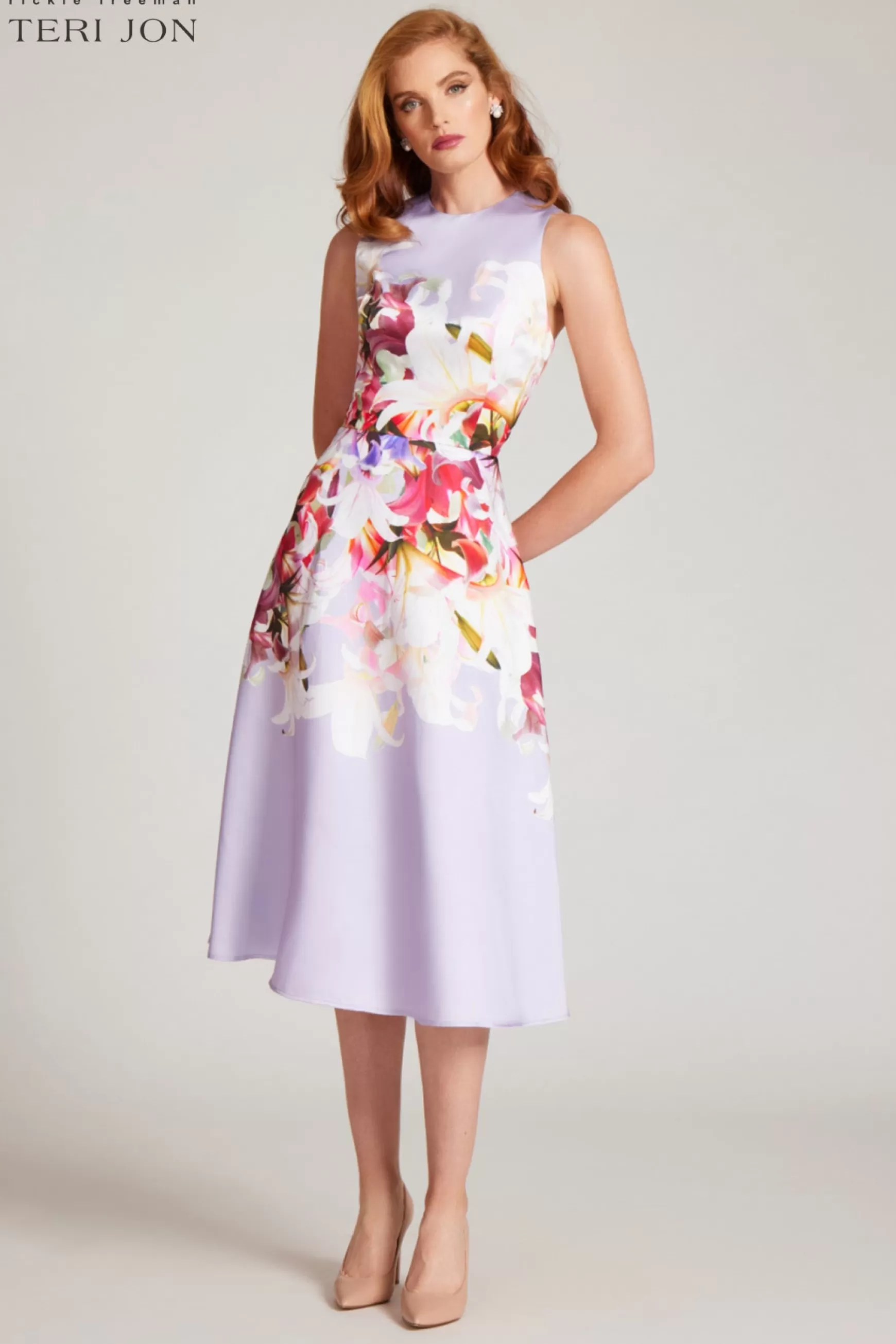 Guest of Wedding | Cocktail & Party Dresses*Teri Jon Floral Border Pattern Gazar Dress Lavender Multi