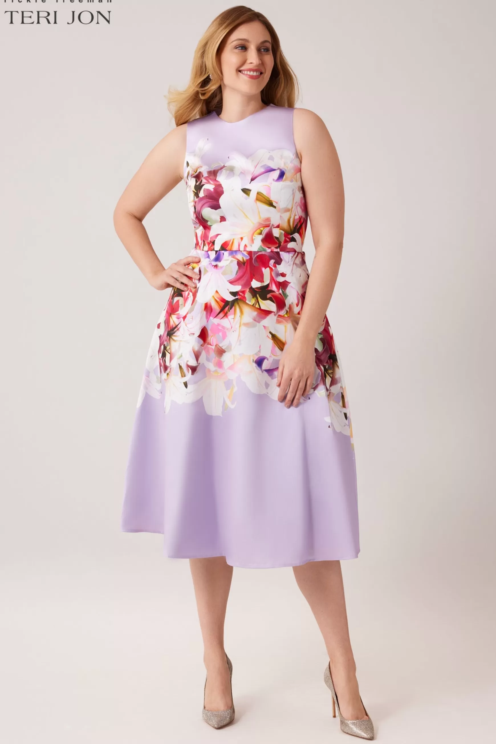 Guest of Wedding | Cocktail & Party Dresses*Teri Jon Floral Border Pattern Gazar Dress Lavender Multi