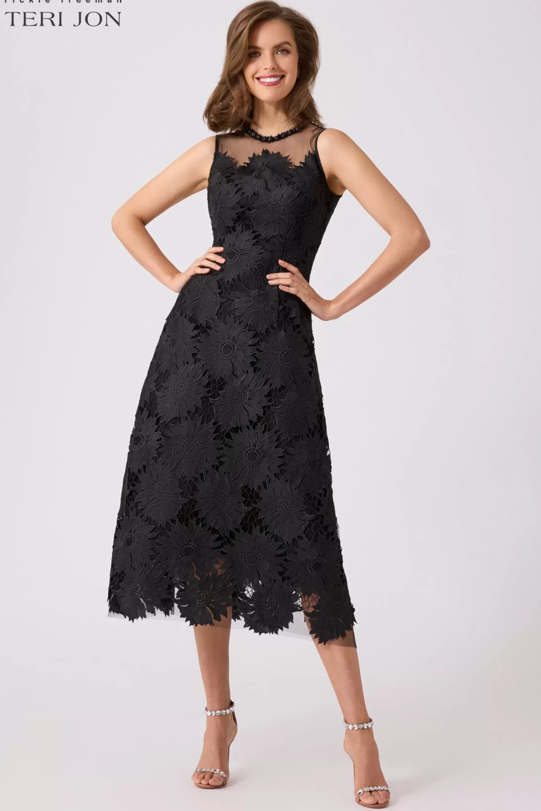 Cocktail & Party Dresses | Day Occasion*Teri Jon Floral Lace Sleeveless Mesh Yoke With Beaded Black