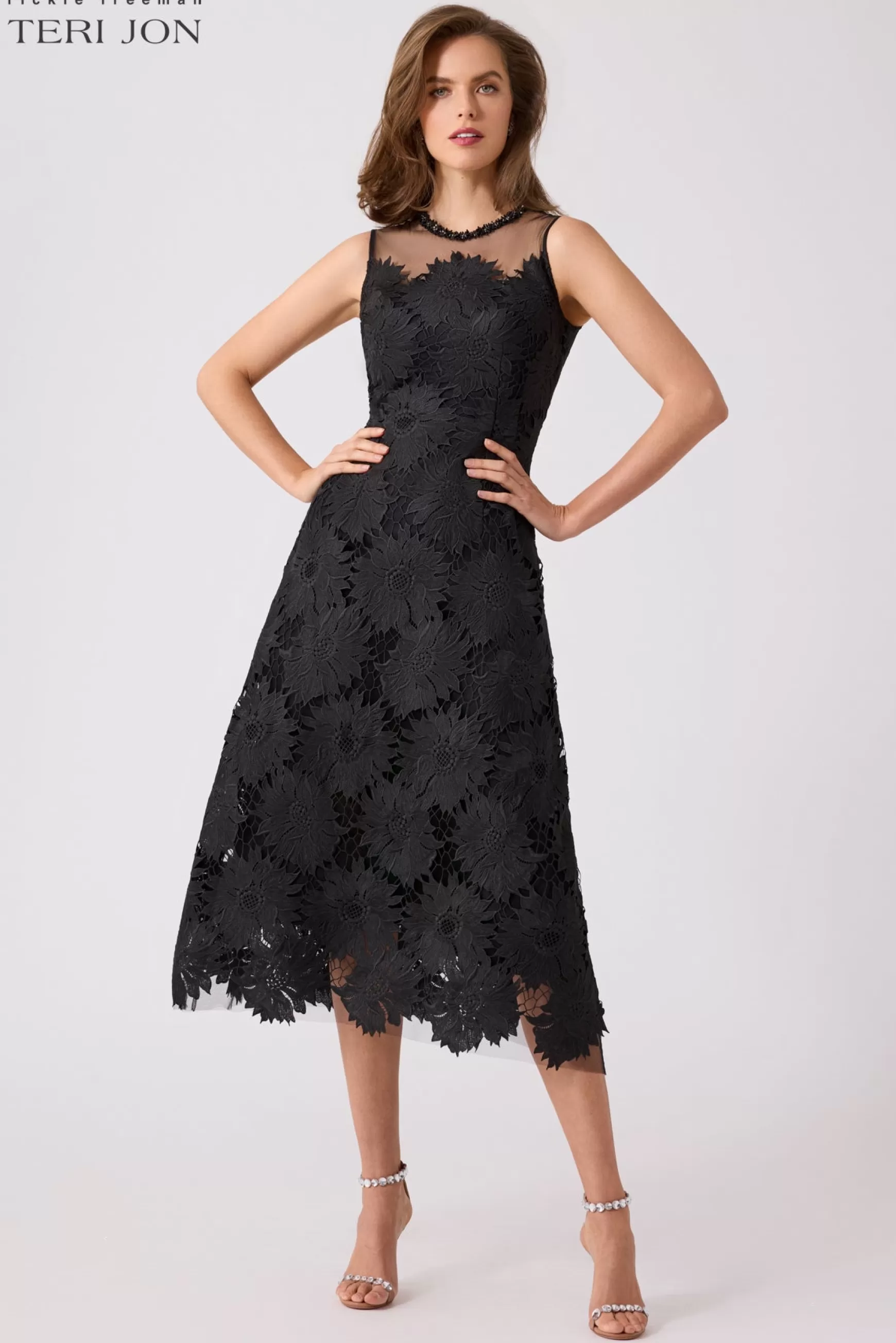 Cocktail & Party Dresses | Day Occasion*Teri Jon Floral Lace Sleeveless Mesh Yoke With Beaded Black