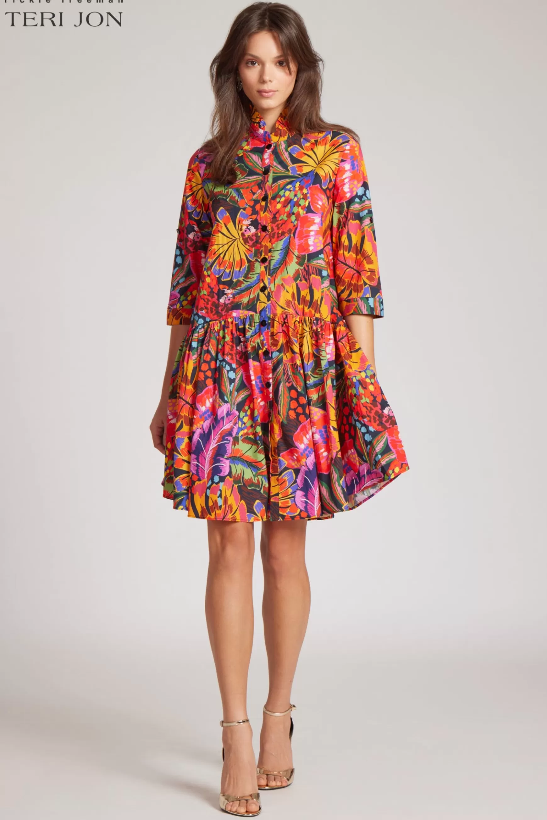 Coming Soon | Cocktail & Party Dresses*Teri Jon Floral Print Drop Pleat Dress Multi Colours