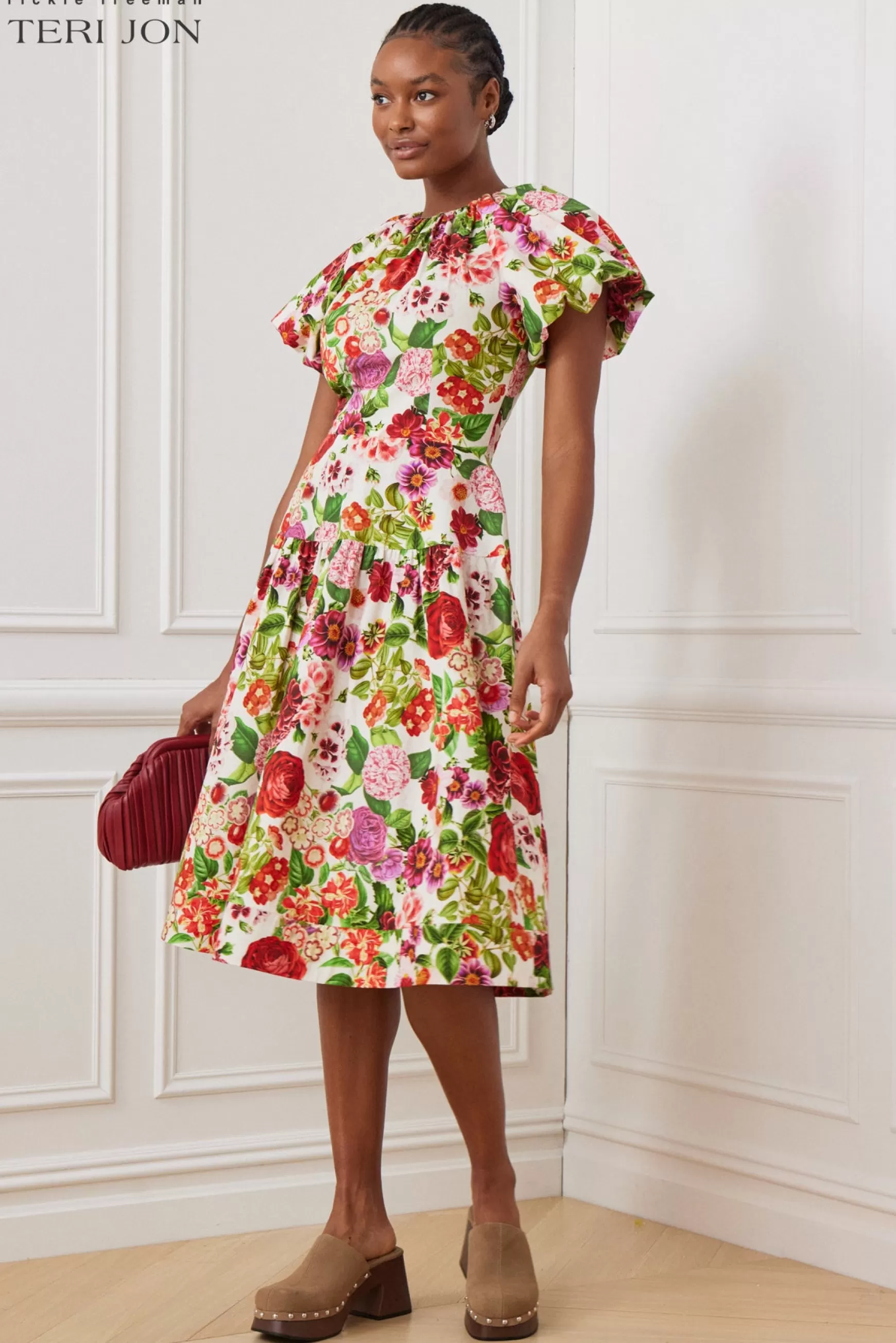 Cocktail & Party Dresses | Rehearsal Dinner*Teri Jon Floral Puff Sleeve Dress Multi Colours