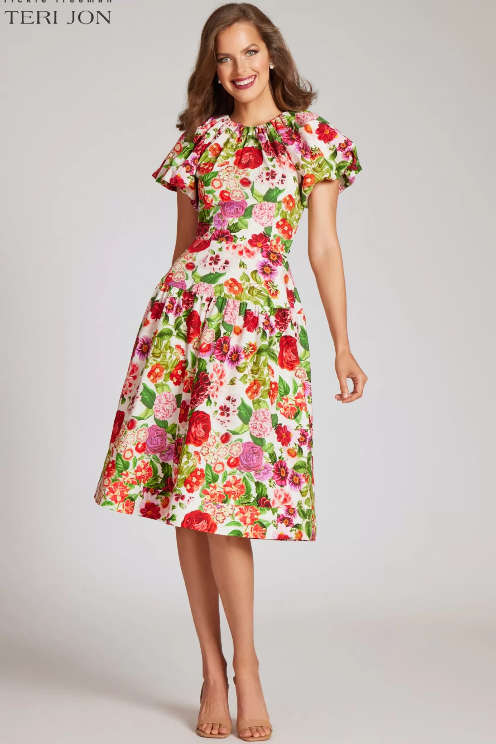 Cocktail & Party Dresses | Rehearsal Dinner*Teri Jon Floral Puff Sleeve Dress Multi Colours