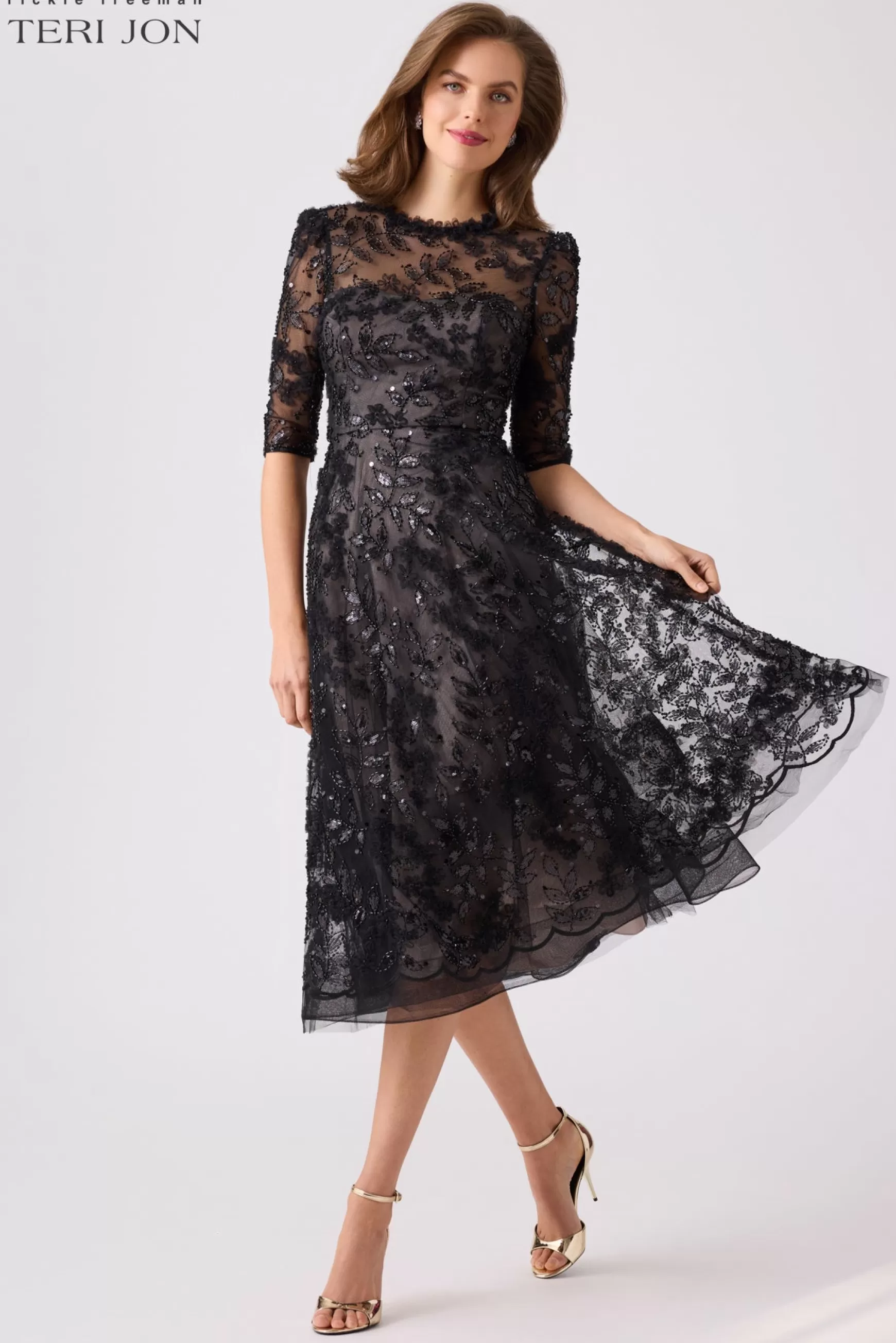 Coming Soon | Cocktail & Party Dresses*Teri Jon Formal Beaded Tulle Midi Dress Black