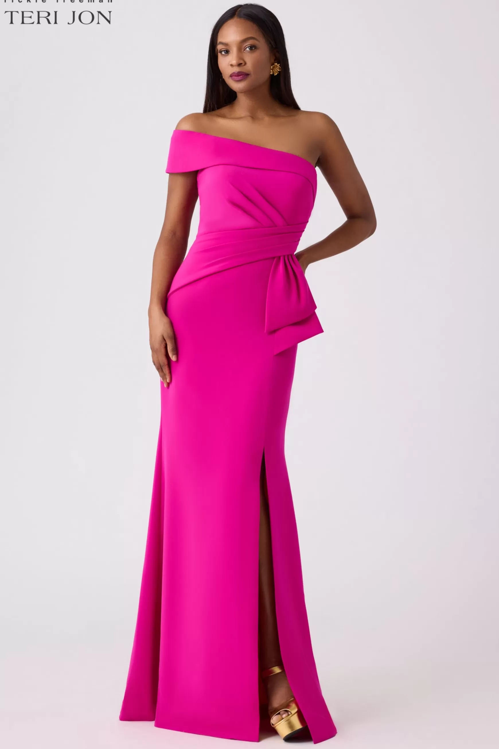 Evening & Formal Gowns*Teri Jon Stretch Crepe Evening Gown Hot Pink