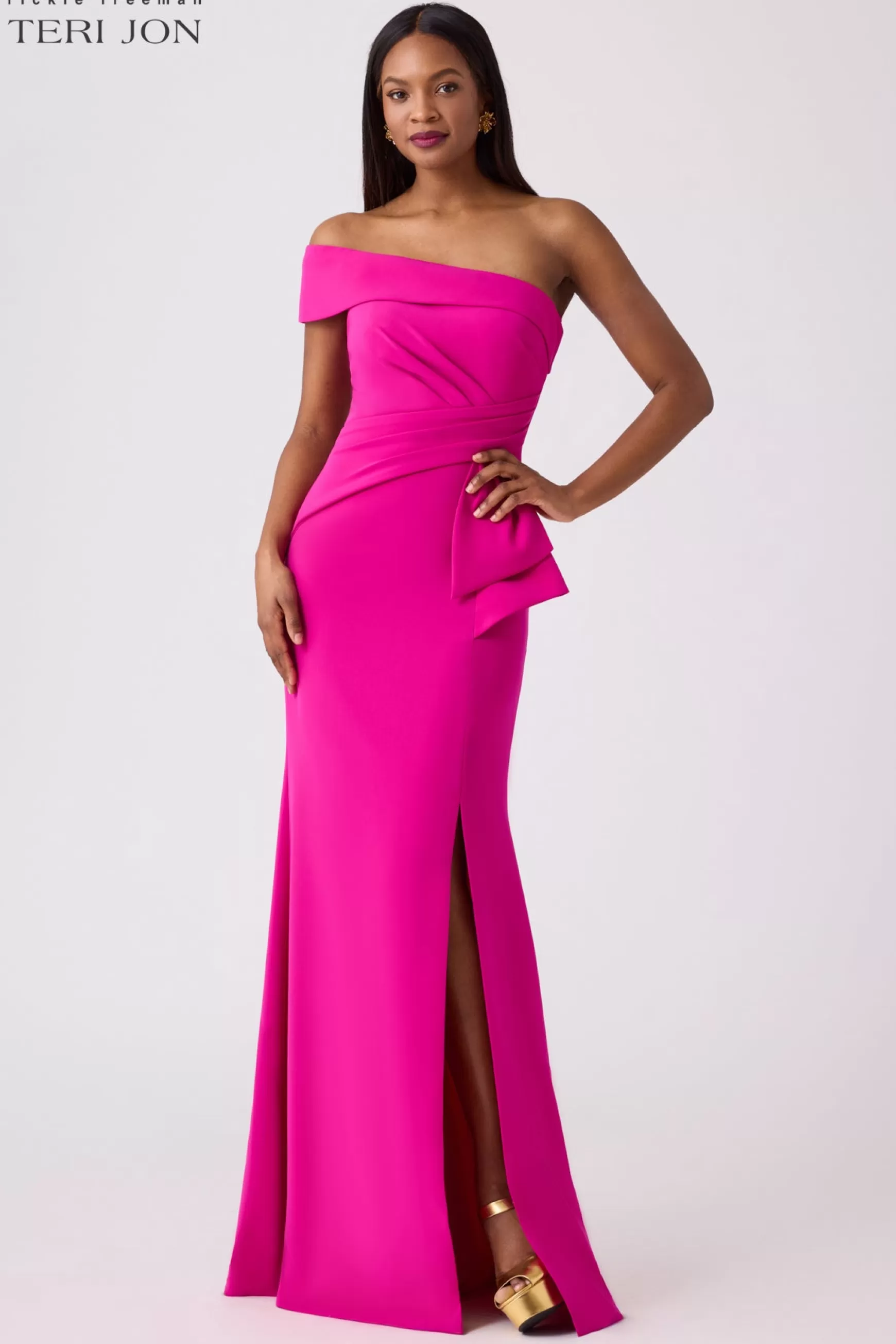 Evening & Formal Gowns*Teri Jon Stretch Crepe Evening Gown Hot Pink