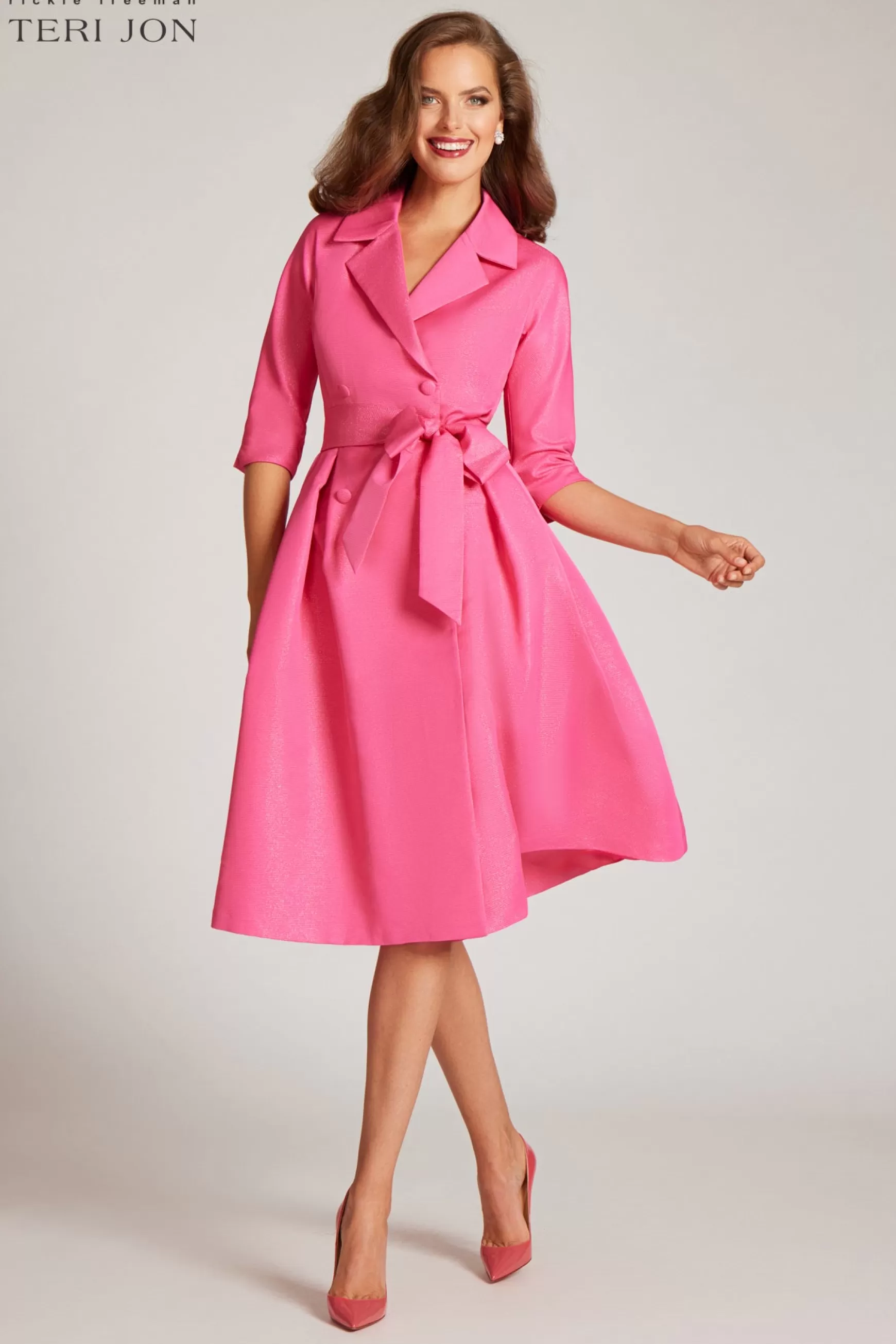 Guest of Wedding | Cocktail & Party Dresses*Teri Jon Metallic Jacquard Shirtdress Watermelon