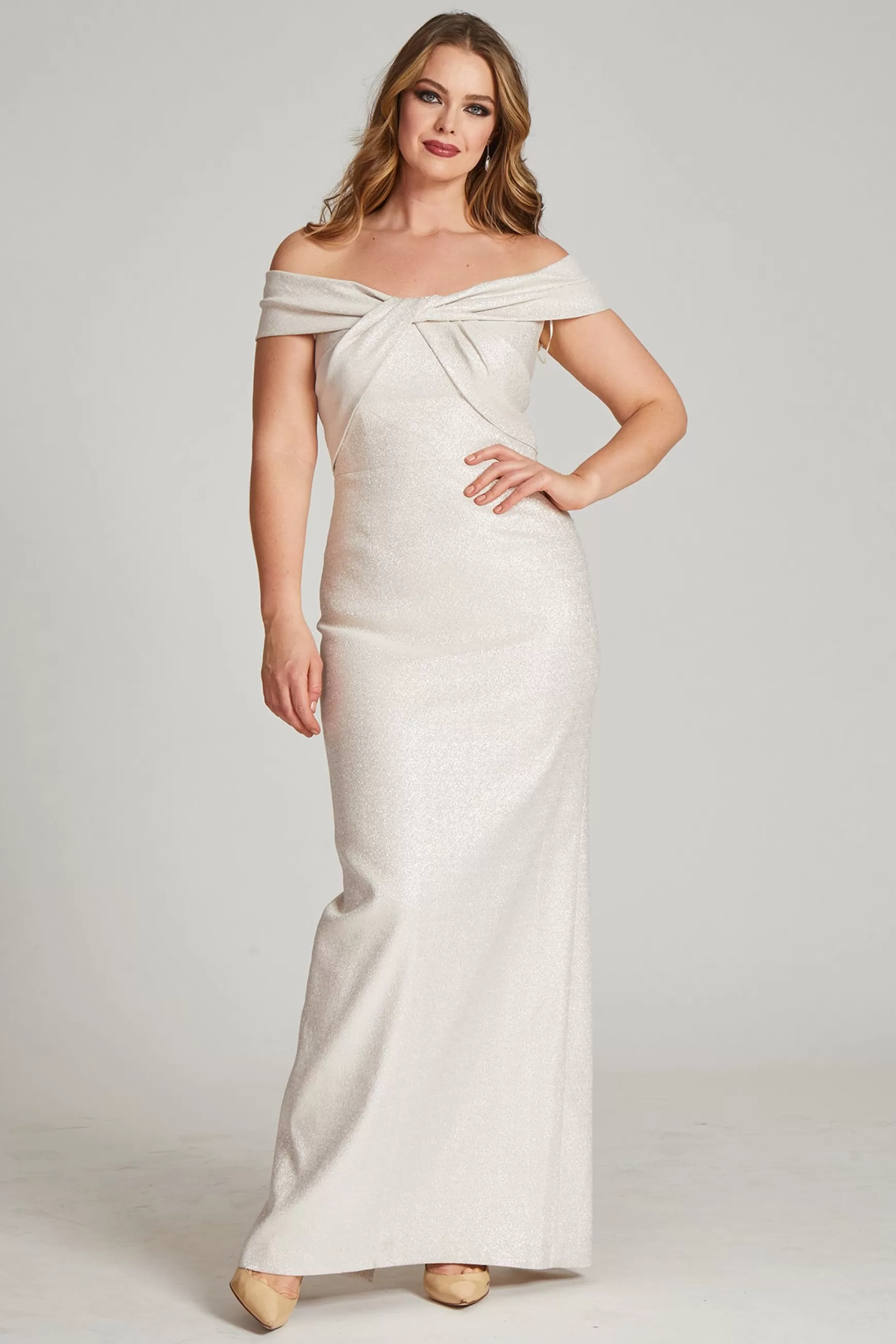 Plus Size Dresses | Evening & Formal Gowns*Teri Jon Metallic Twist Front Gown ice-pink | champagne | lavender