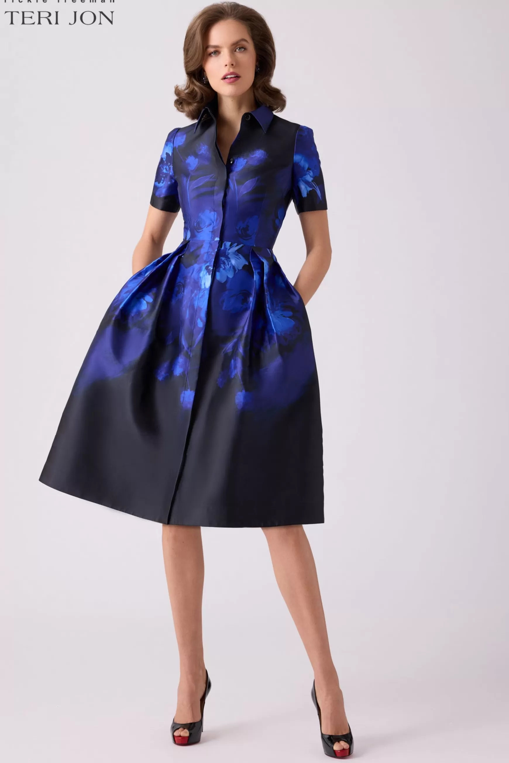 Coming Soon | Cocktail & Party Dresses*Teri Jon Mikado Ombre Floral Box Pleat Dress Royal Multi