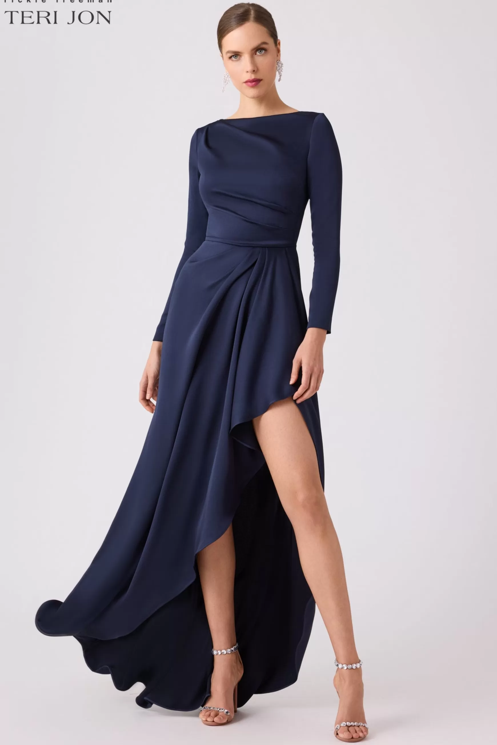 Coming Soon | Evening & Formal Gowns*Teri Jon Long Sleeve Front Drape Gown Navy