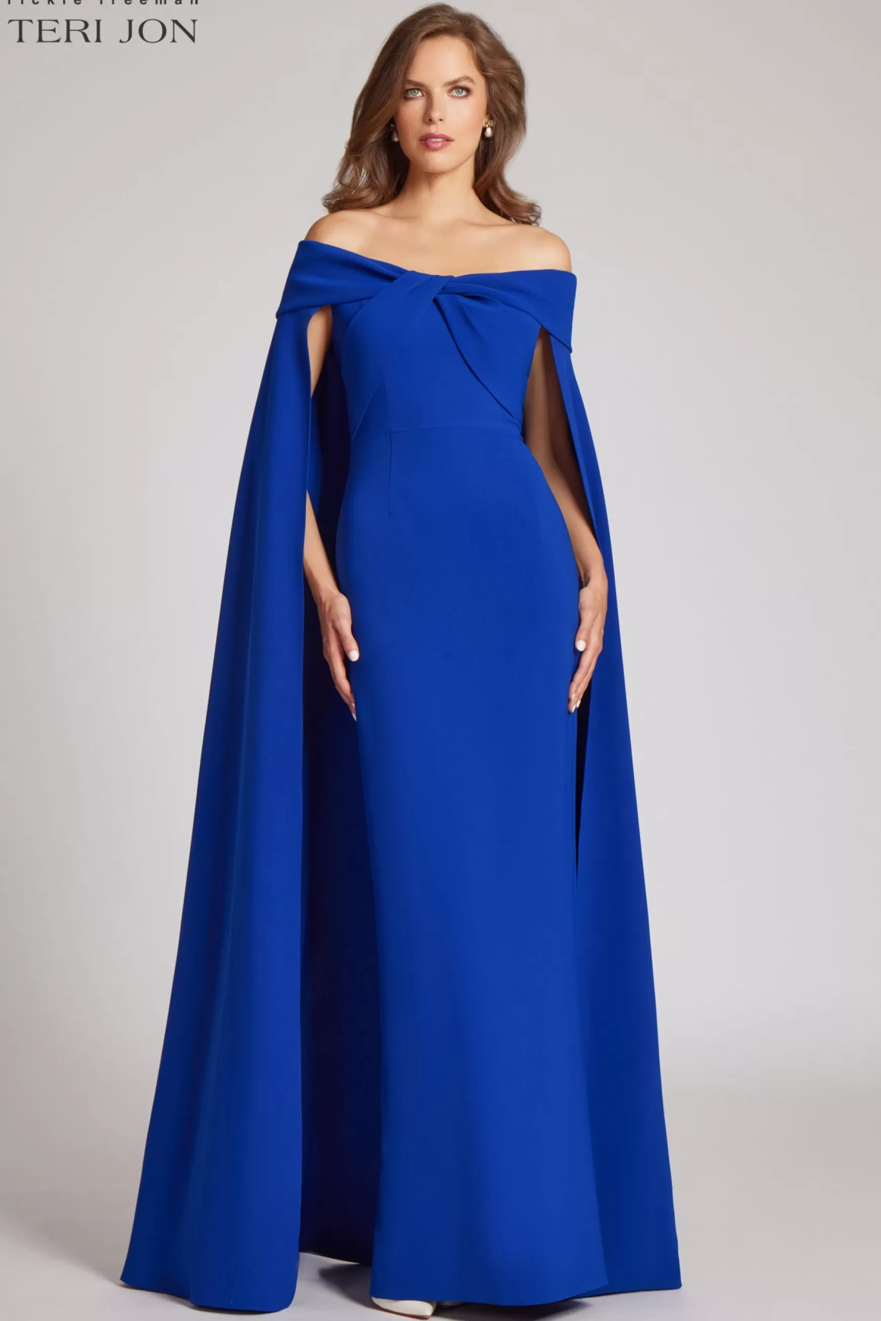 Evening & Formal Gowns*Teri Jon Off The Shoulder Crepe Twist Gown Royal Blue