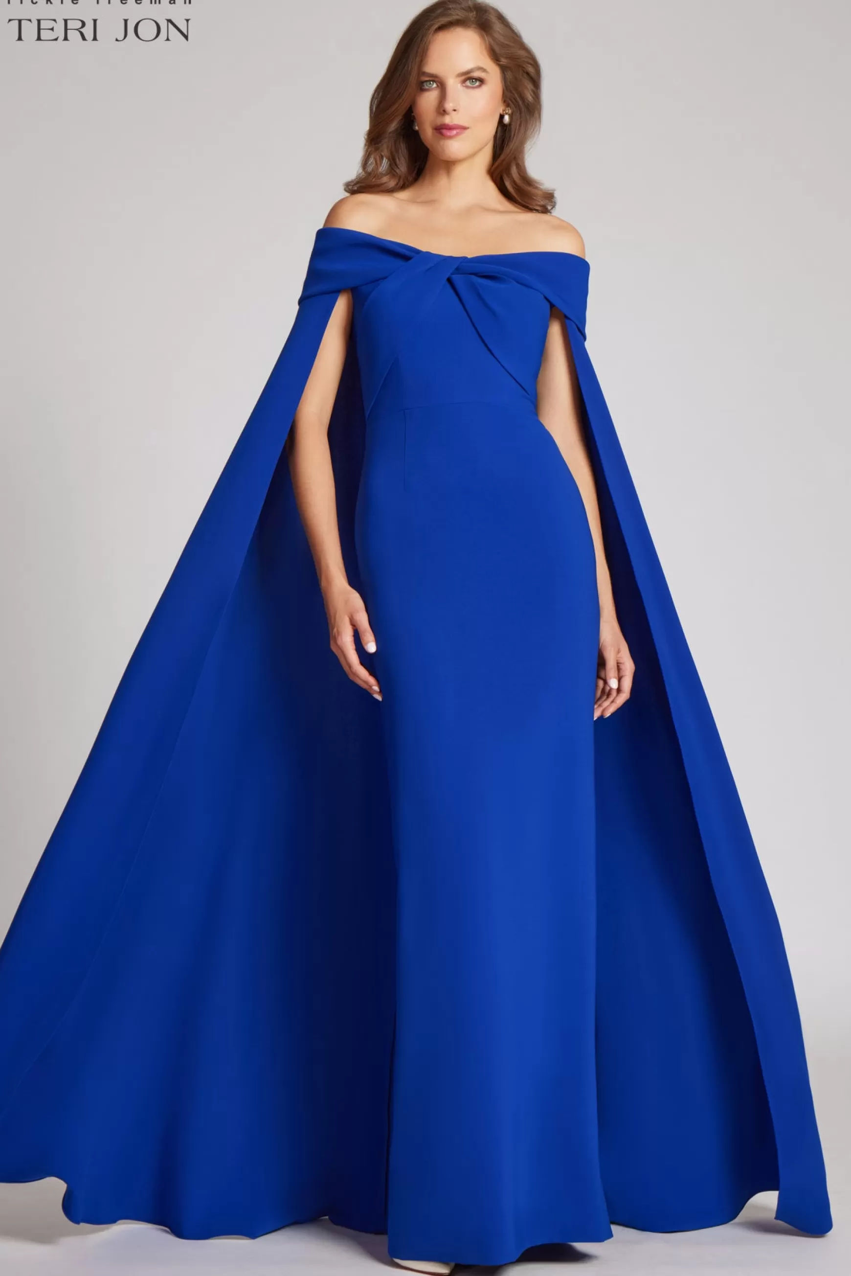 Evening & Formal Gowns*Teri Jon Off The Shoulder Crepe Twist Gown Royal Blue