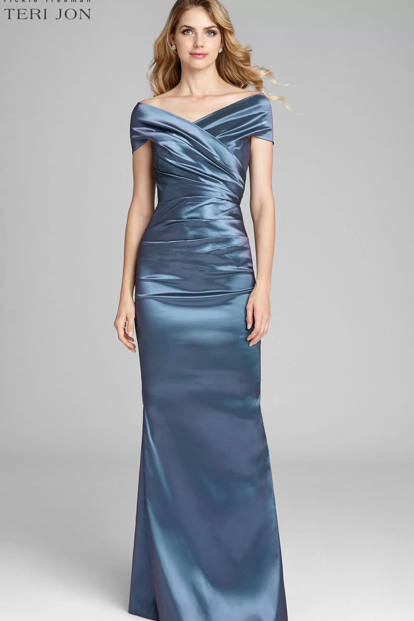 Plus Size Dresses | Evening & Formal Gowns*Teri Jon Off The Shoulder Portrait Gown Slate