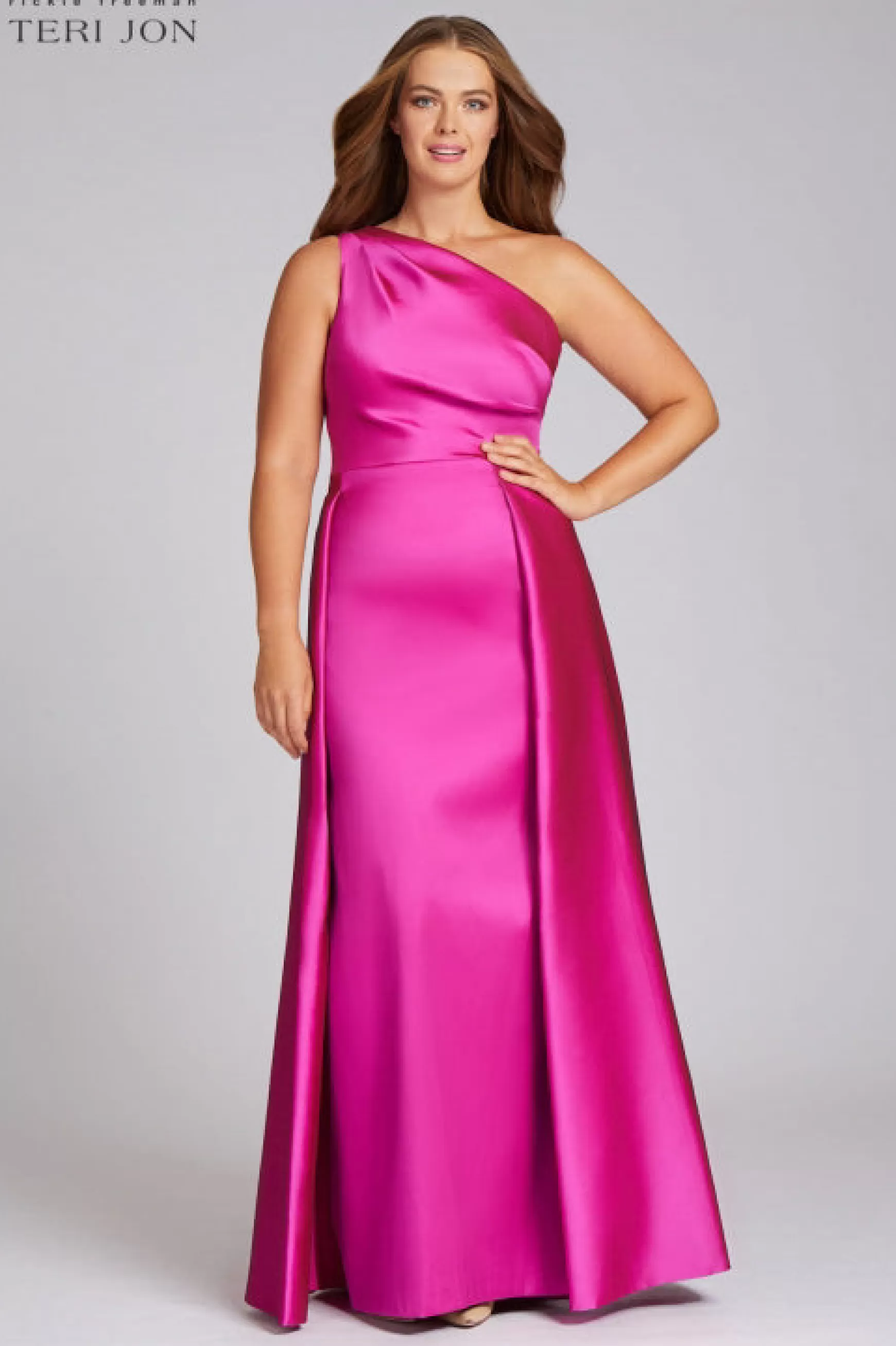 Plus Size Dresses | Evening & Formal Gowns*Teri Jon One Shoulder Stretch Gazar Gown hot-pink | royal-blue