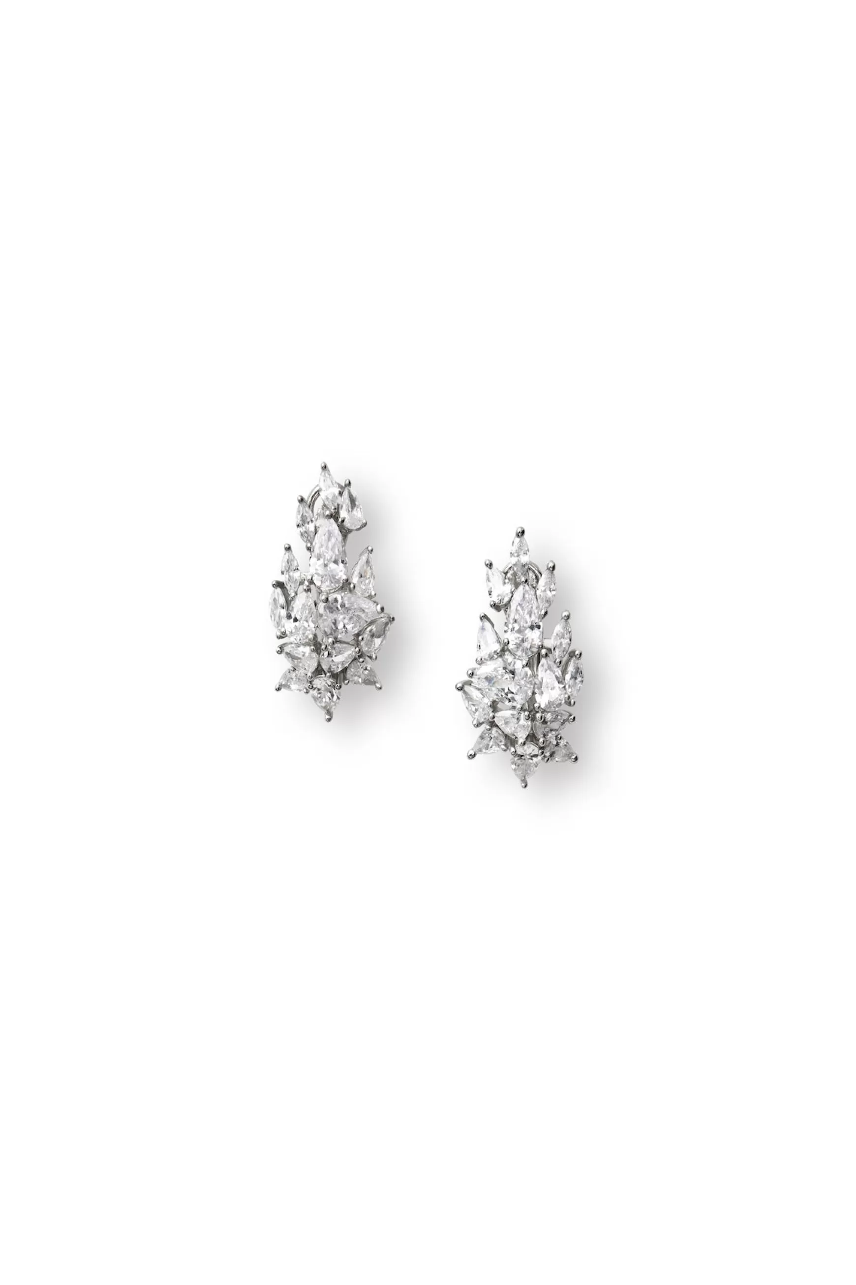 Jewelry*Teri Jon Pear And Marquise Cluster Earrings Silver