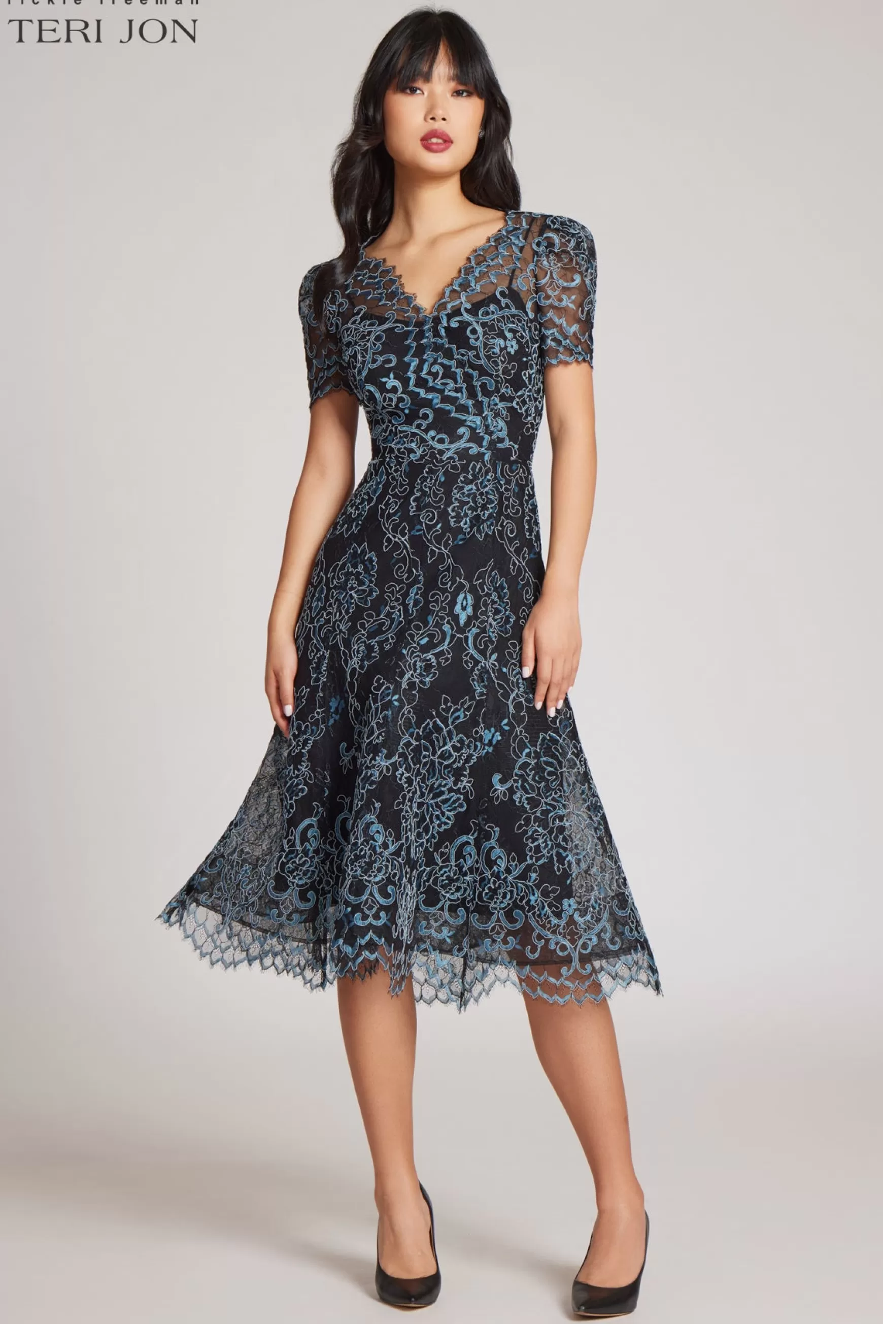 Guest of Wedding | Cocktail & Party Dresses*Teri Jon Scallop Lace Cocktail Dress Black Blue