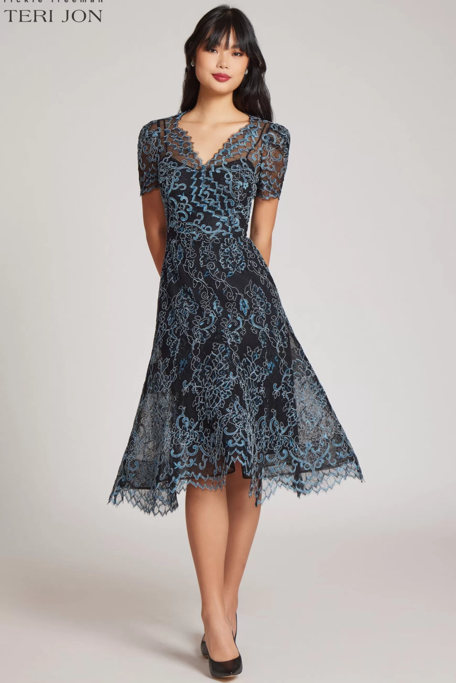 Guest of Wedding | Cocktail & Party Dresses*Teri Jon Scallop Lace Cocktail Dress Black Blue