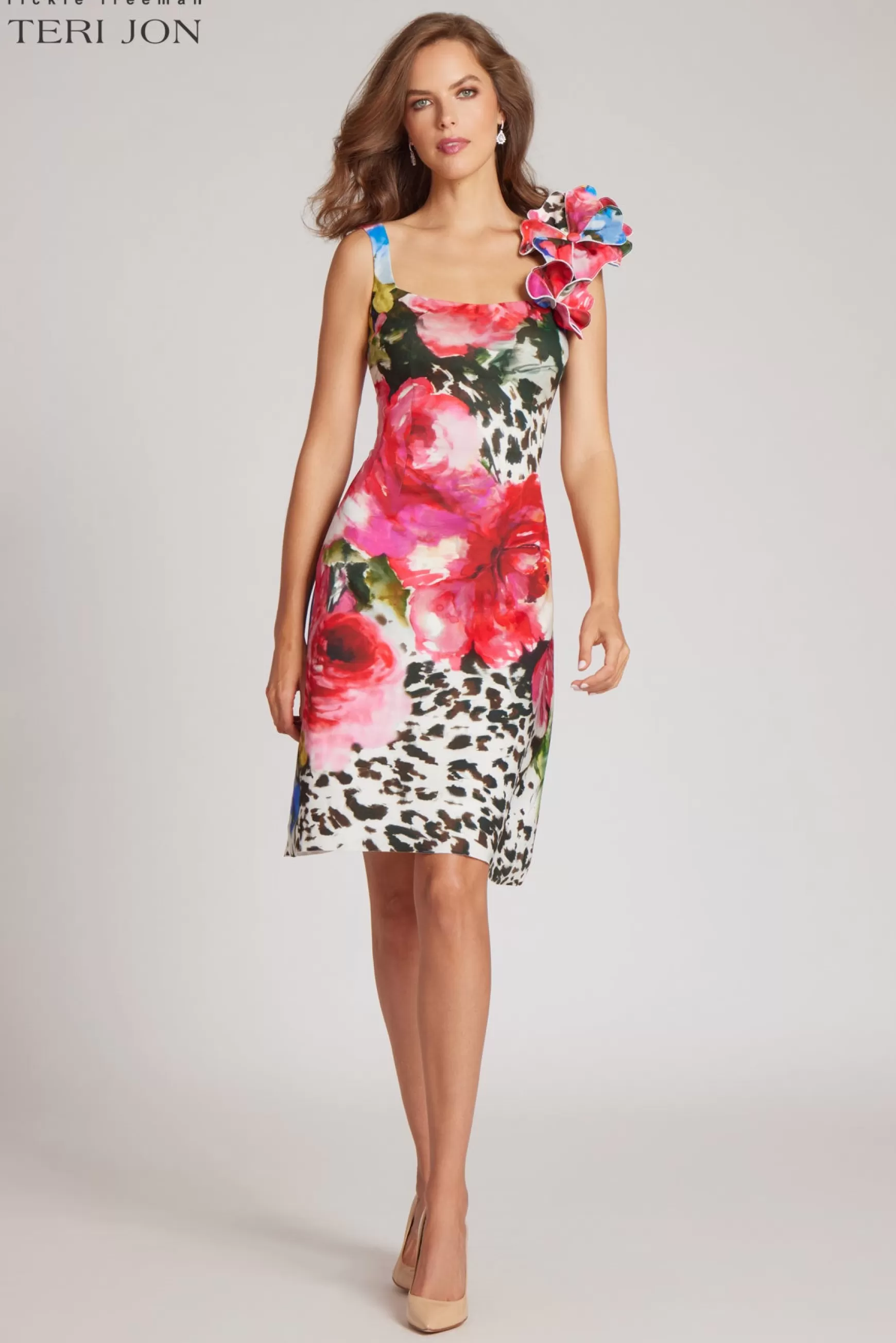 Coming Soon | Cocktail & Party Dresses*Teri Jon Scuba Floral Animal Print Dress Multi Colors