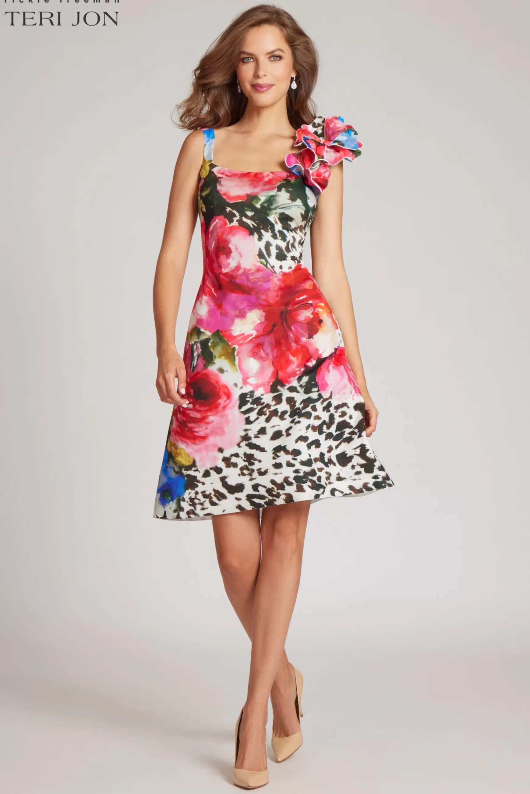 Coming Soon | Cocktail & Party Dresses*Teri Jon Scuba Floral Animal Print Dress Multi Colors