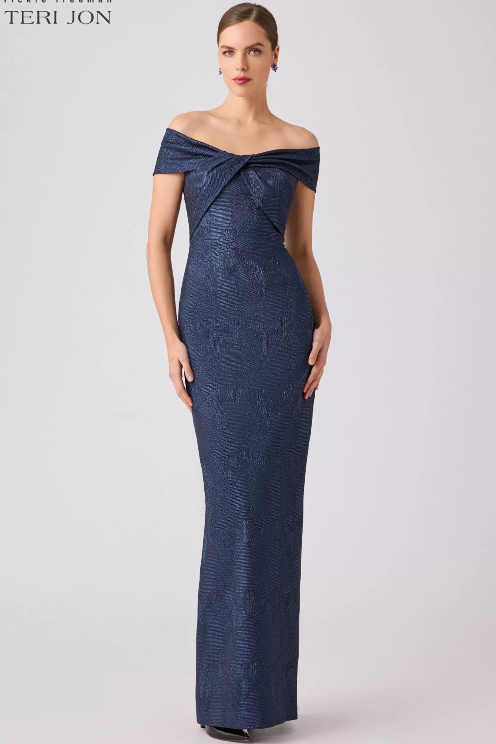 Coming Soon | Evening & Formal Gowns*Teri Jon Shimmer Jacquard Twist Gown Sapphire