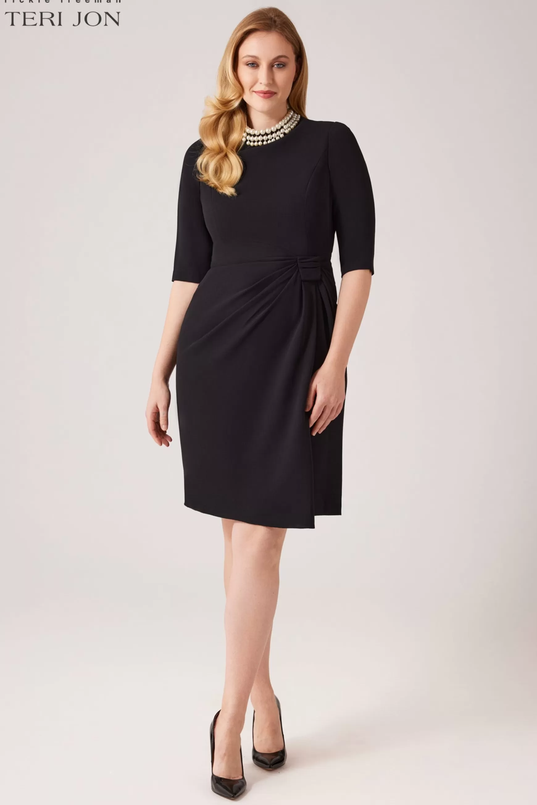 Guest of Wedding | Cocktail & Party Dresses*Teri Jon Stretch Crepe Pearl Choker Collared Dress blush | black