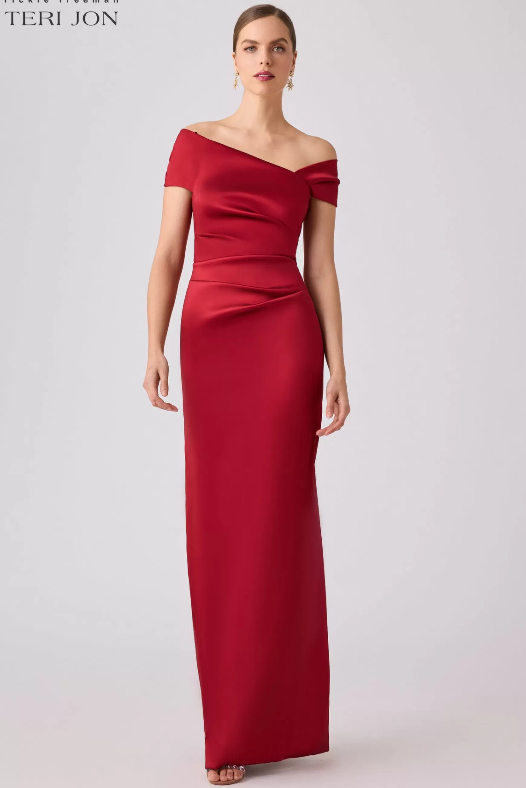 Coming Soon | Evening & Formal Gowns*Teri Jon Stretch Gazar Asymmetrical Evening Dress Garnet