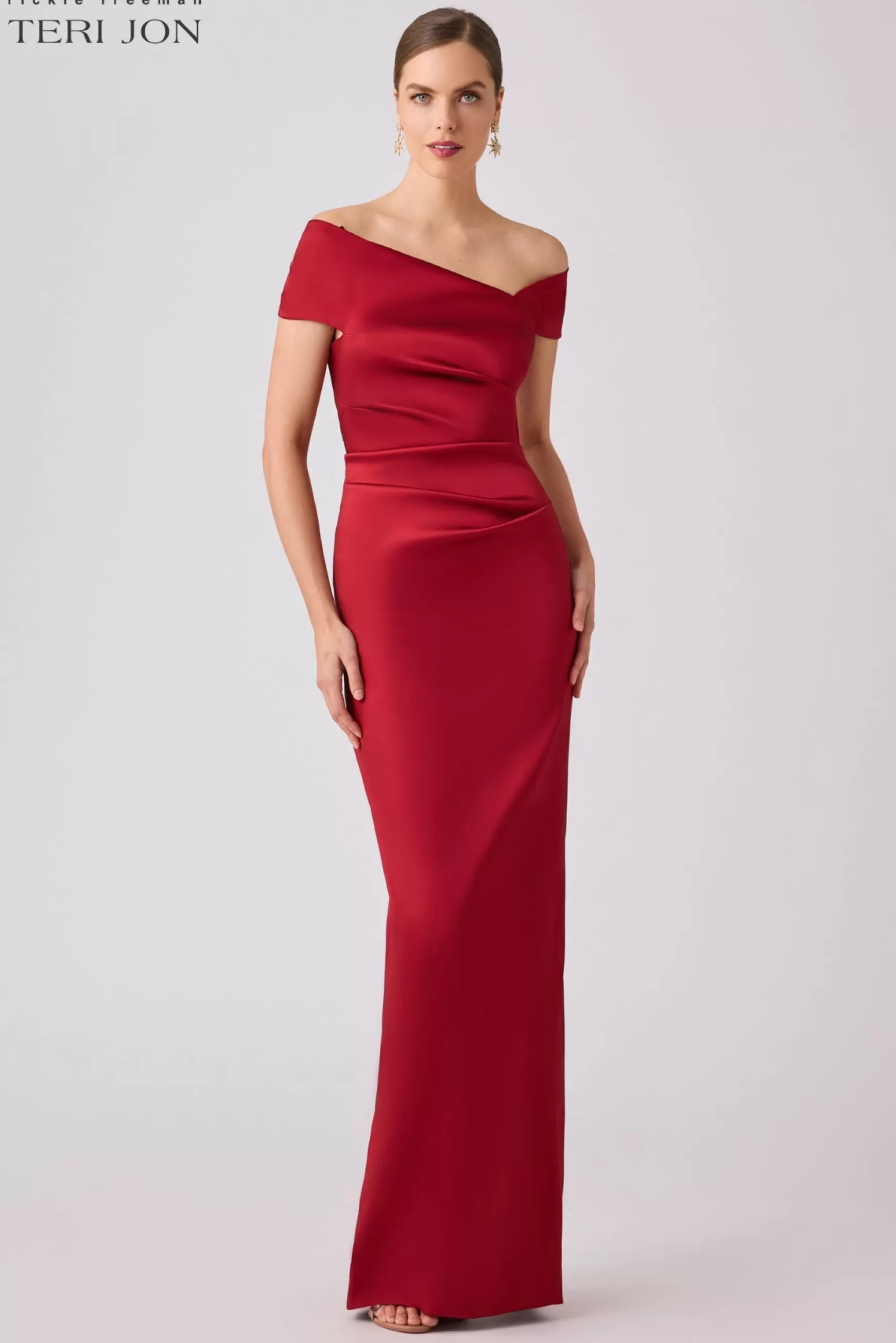 Coming Soon | Evening & Formal Gowns*Teri Jon Stretch Gazar Asymmetrical Evening Dress Garnet