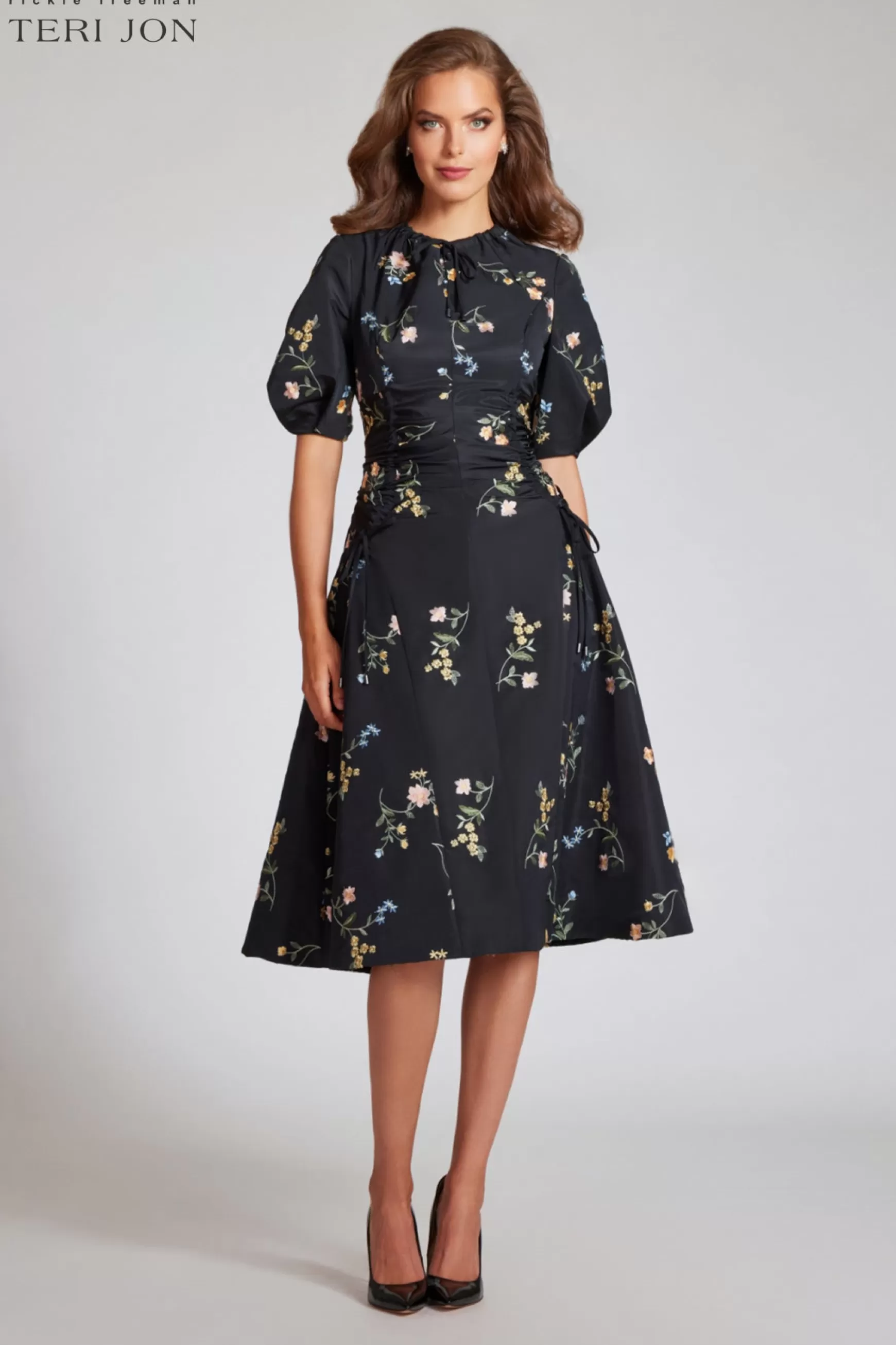 Guest of Wedding | Cocktail & Party Dresses*Teri Jon Taffeta Floral Embroidered Vertical Dress Black Multi