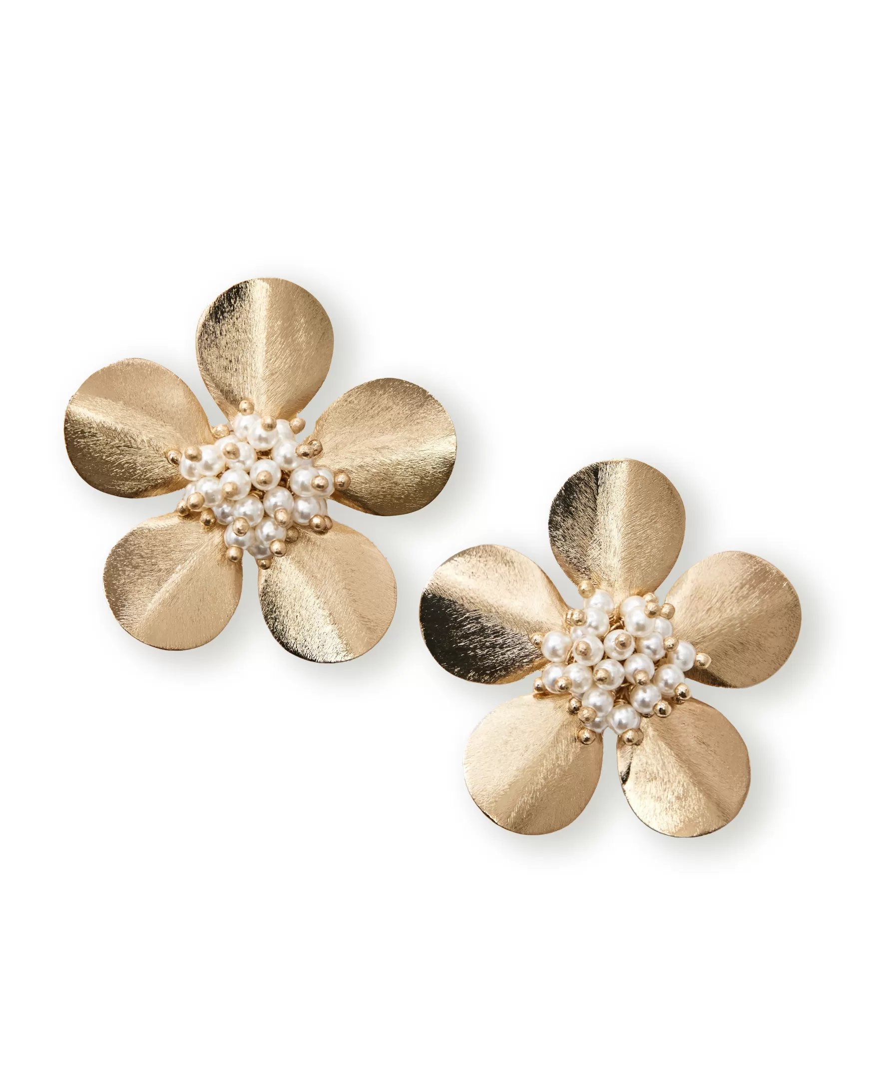 Jewelry*Teri Jon Tropical Pearl Flower Earrings GOLD