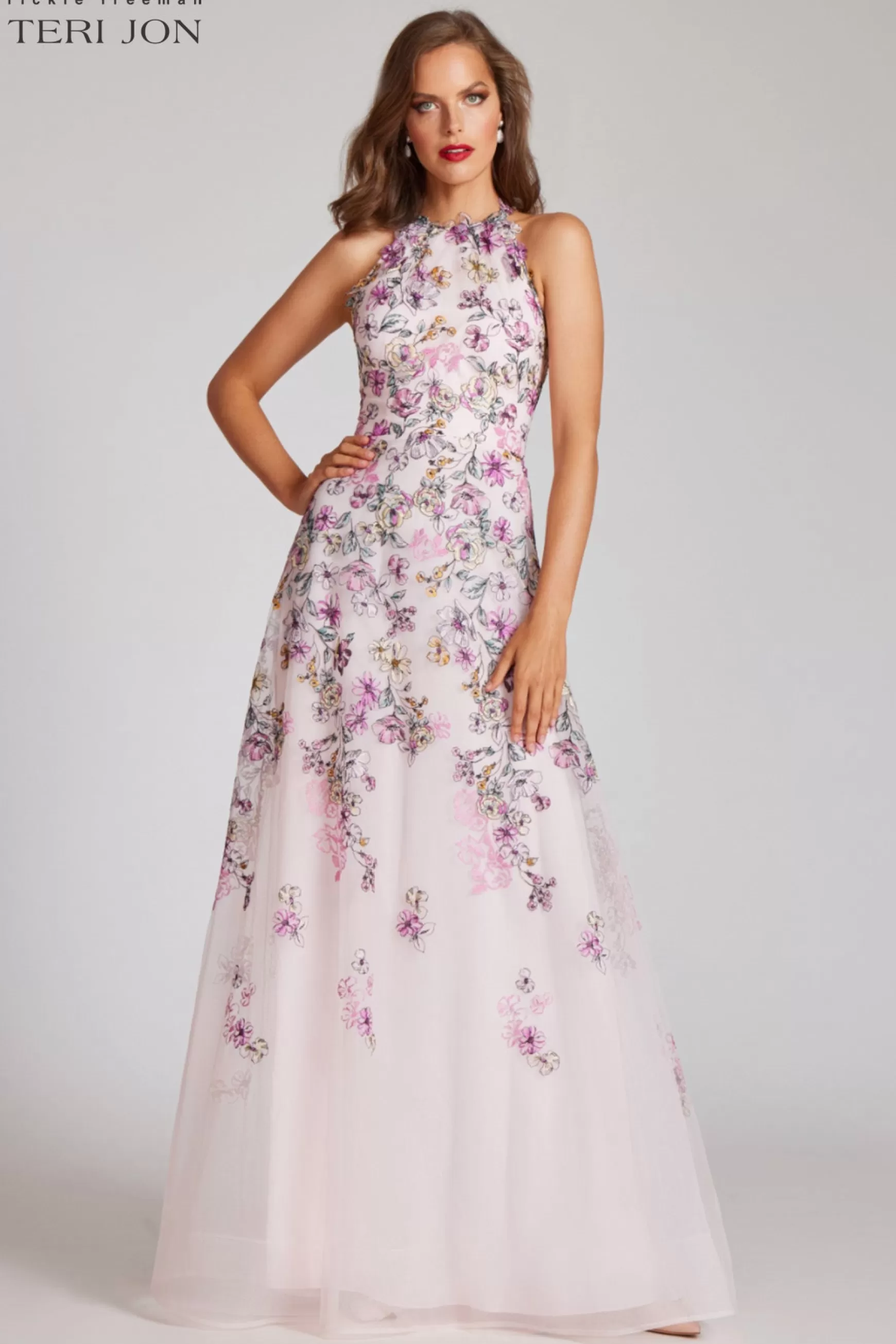 Coming Soon | Evening & Formal Gowns*Teri Jon Tulle Floral Halter Gown Blush Multi