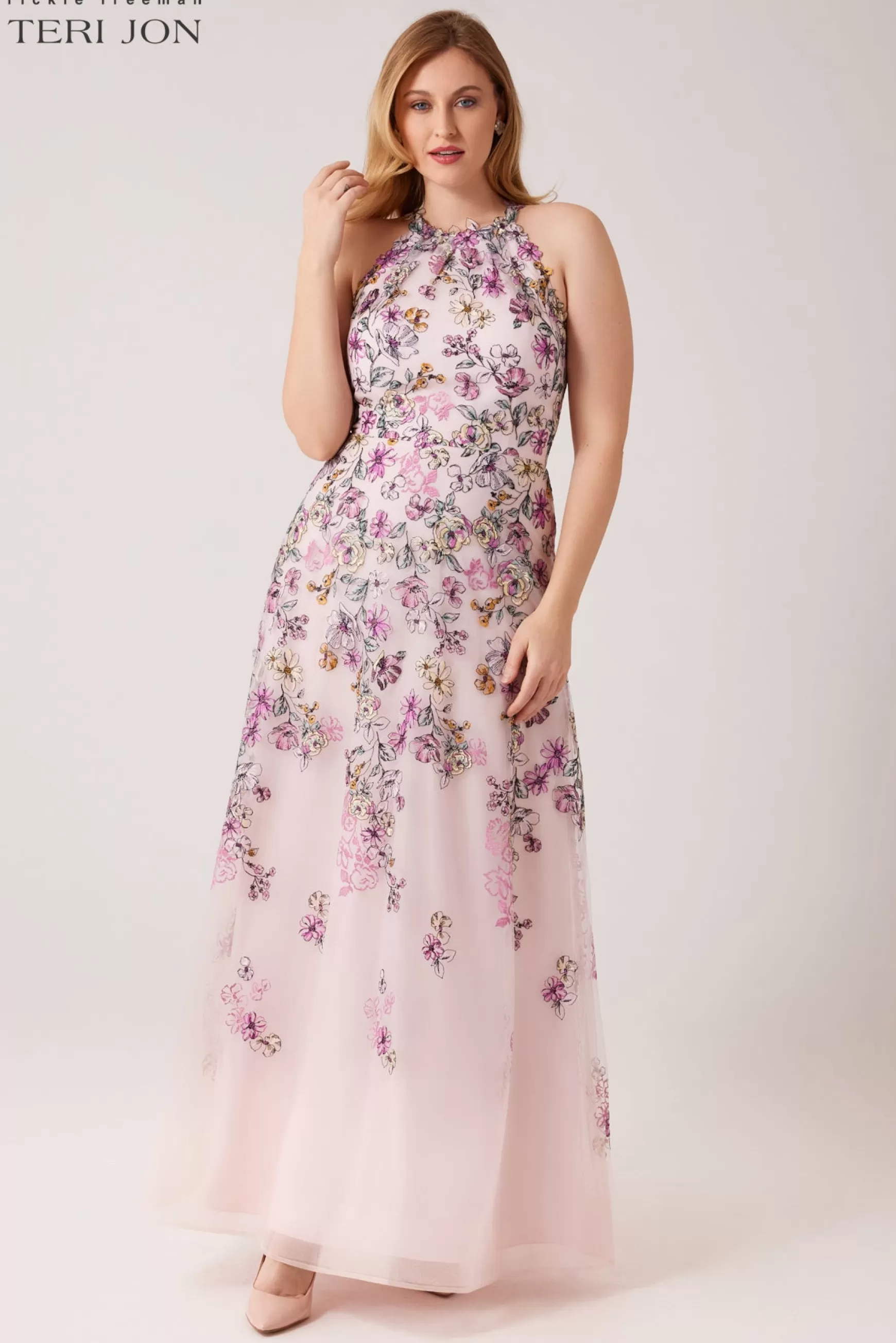 Coming Soon | Evening & Formal Gowns*Teri Jon Tulle Floral Halter Gown Blush Multi