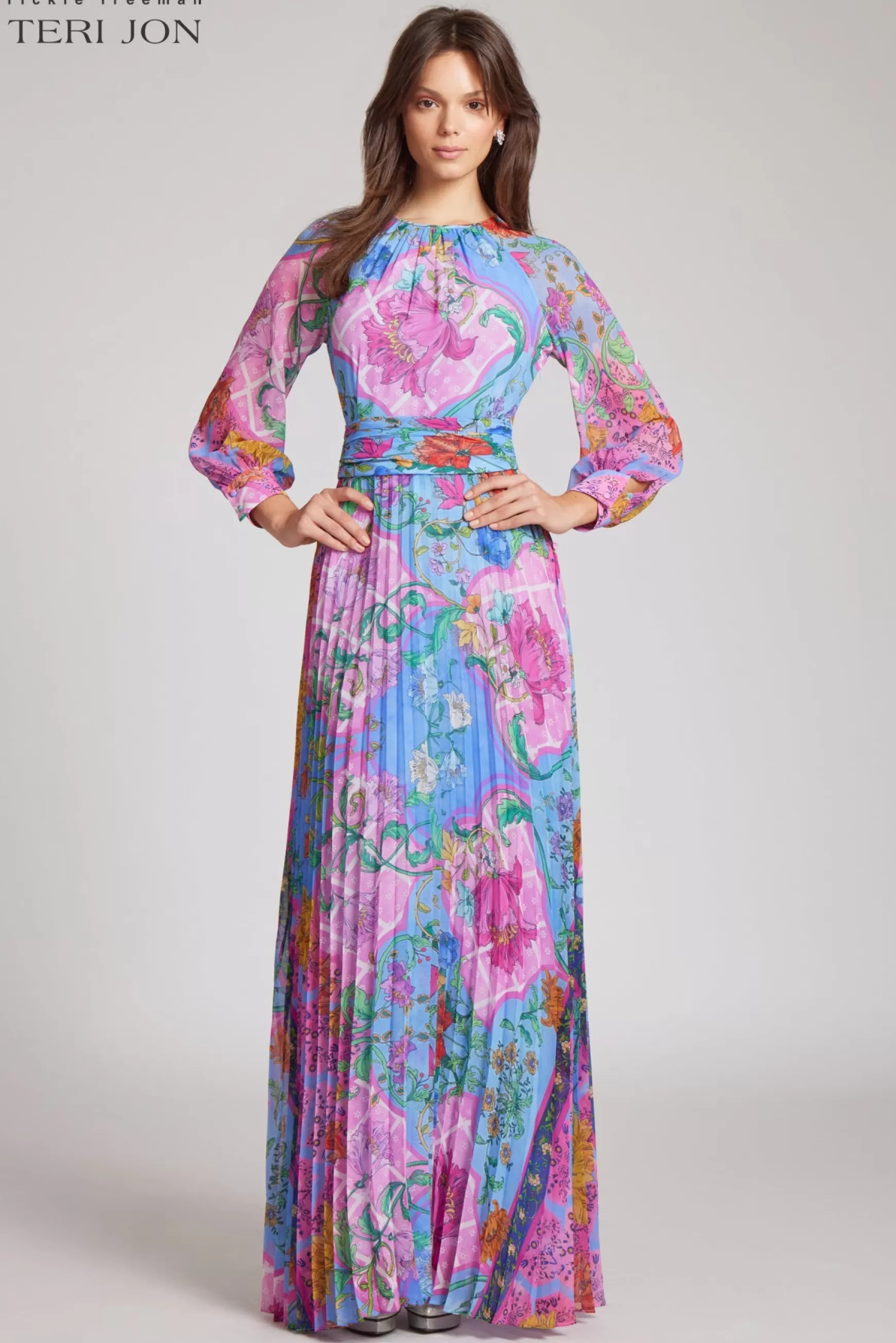 Coming Soon | Evening & Formal Gowns*Teri Jon Whimsical Chiffon Floral Maxi Dress Peri Multi