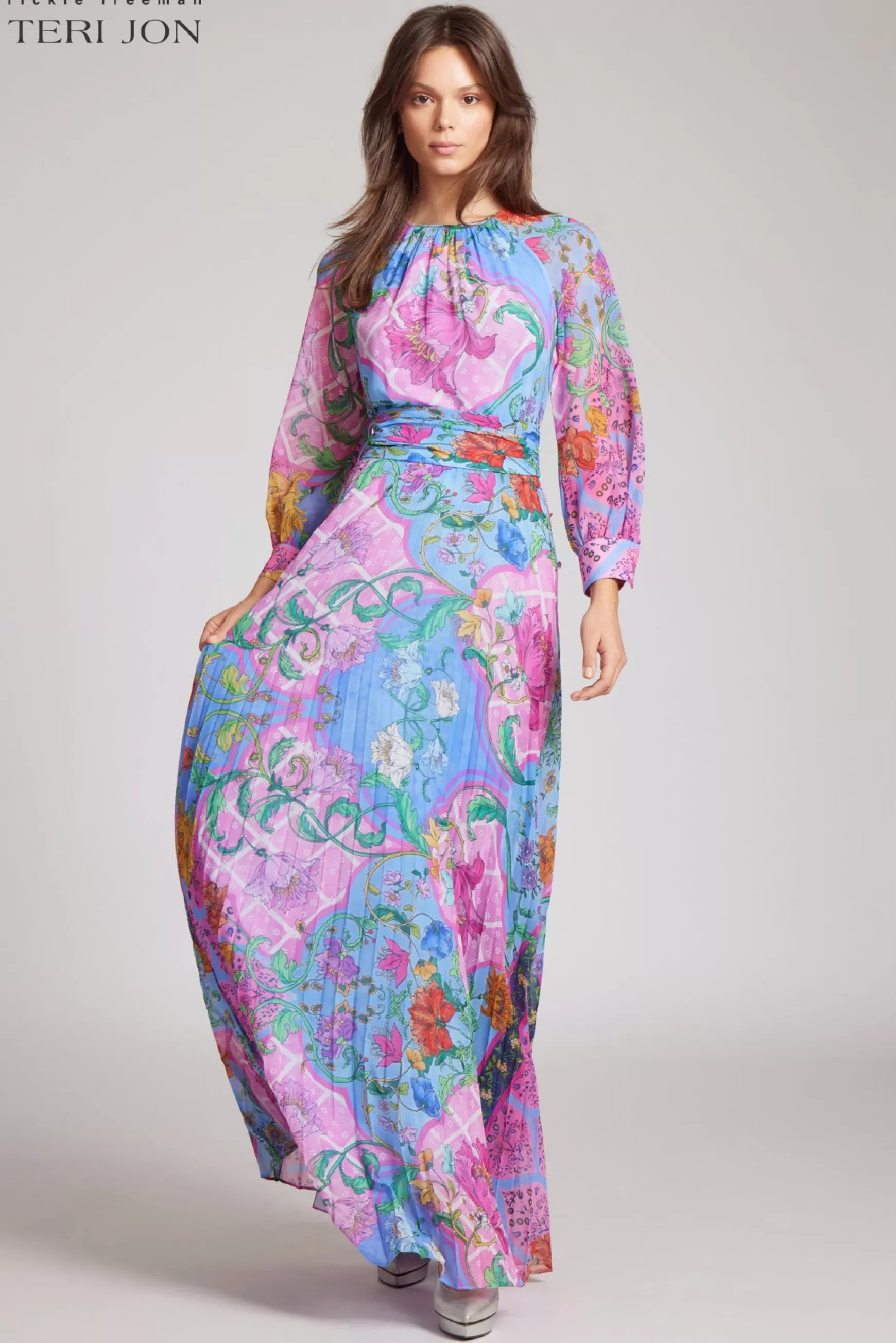 Coming Soon | Evening & Formal Gowns*Teri Jon Whimsical Chiffon Floral Maxi Dress Peri Multi